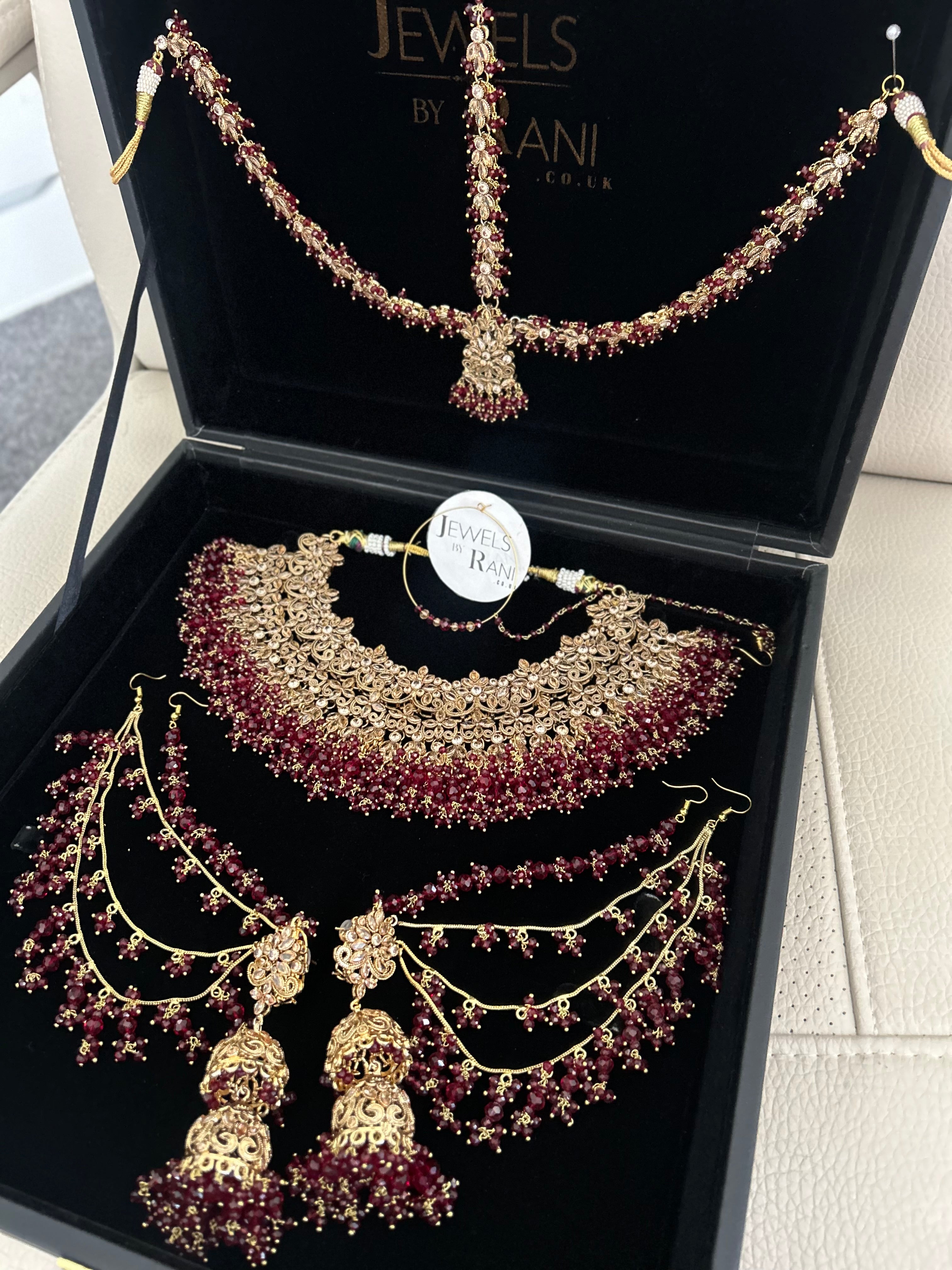 Pre Order 6 Weeks- Maroon Matha Patti Bridal Jewellery Set