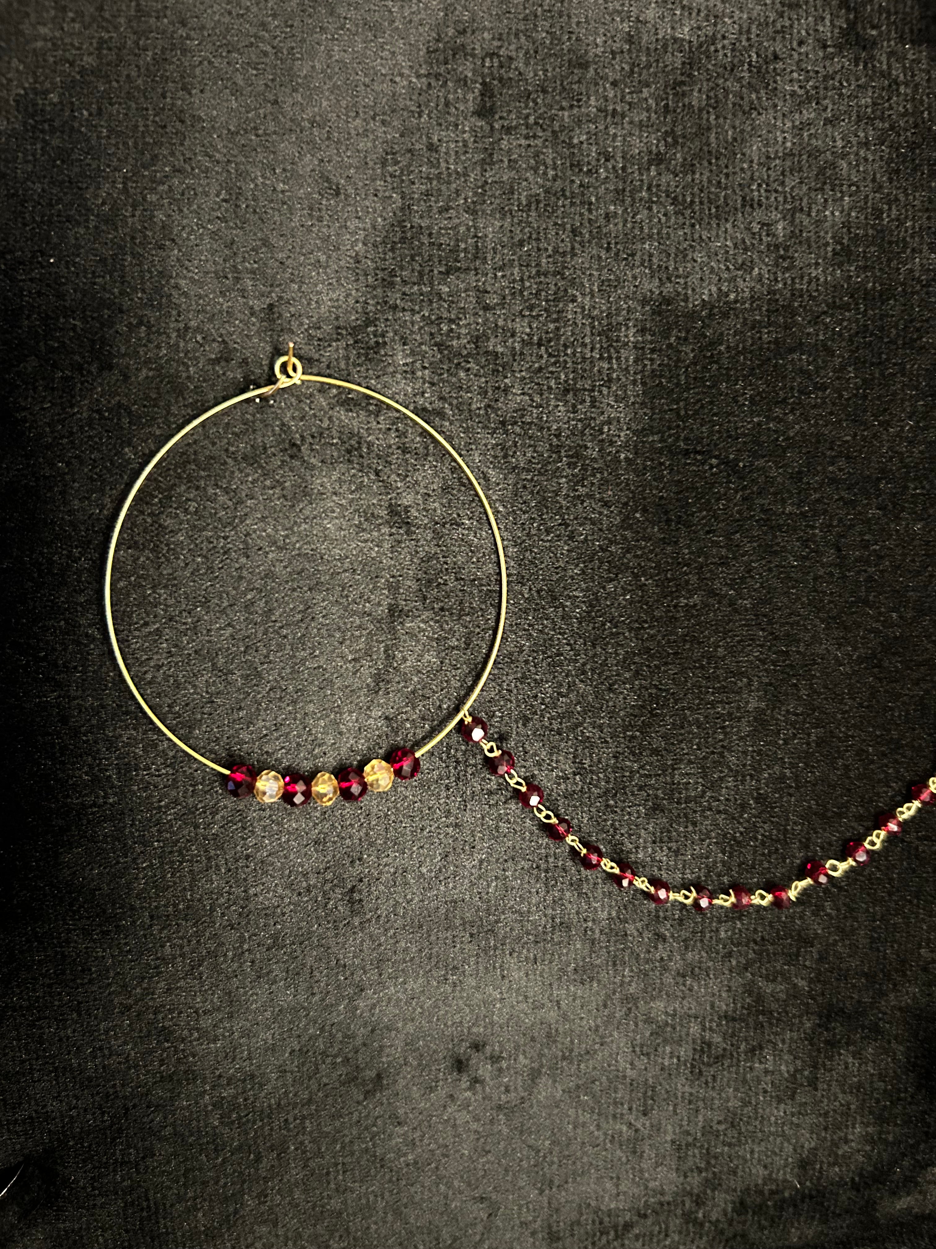 Maroon and Gold Bridal Nose Ring Nathli Nose Hoop | Design 9