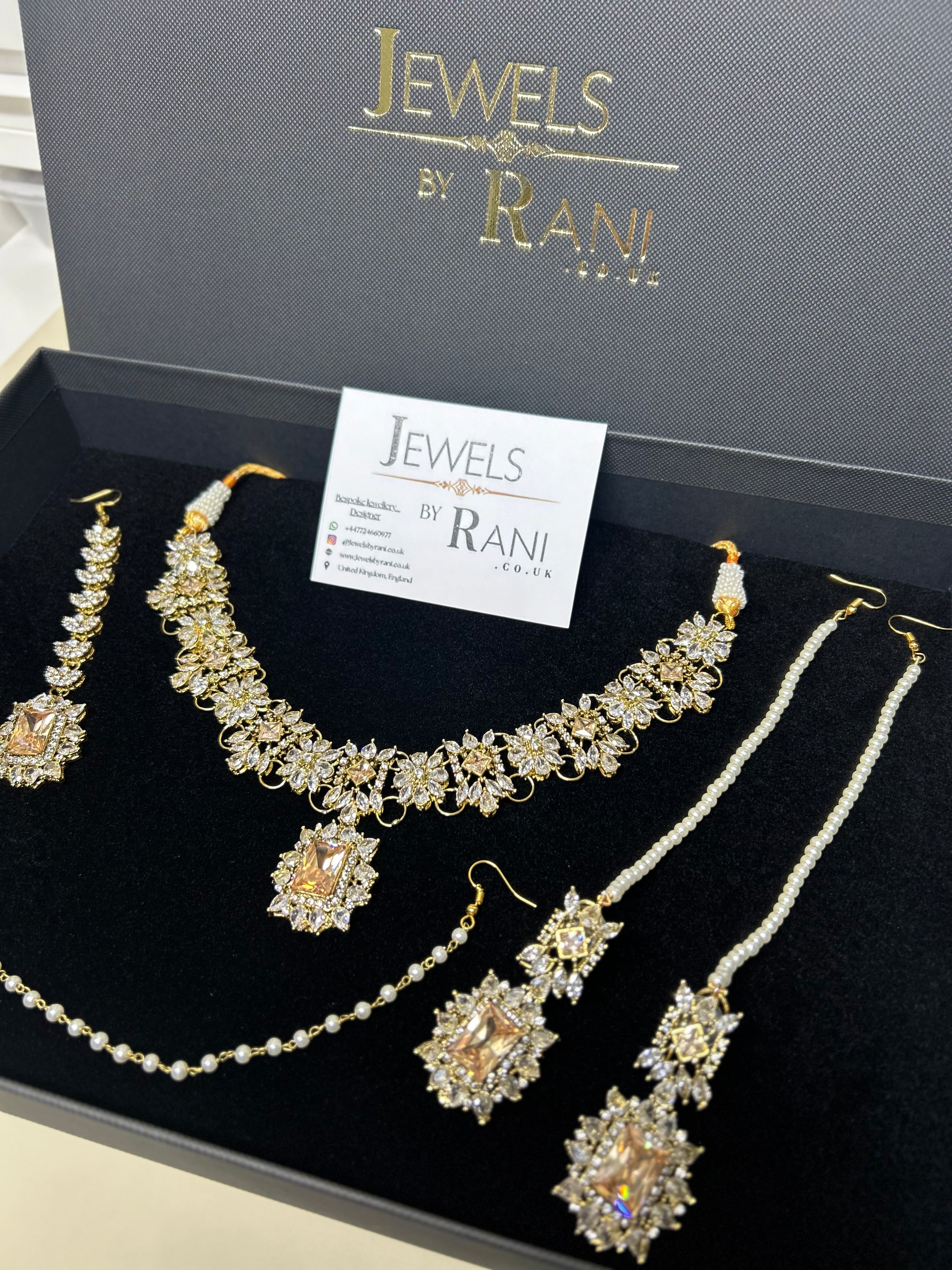 Pre Order 6 Weeks - Beautiful Champagne / Gold Stoned Bridal Jewellery Set Gold Plated