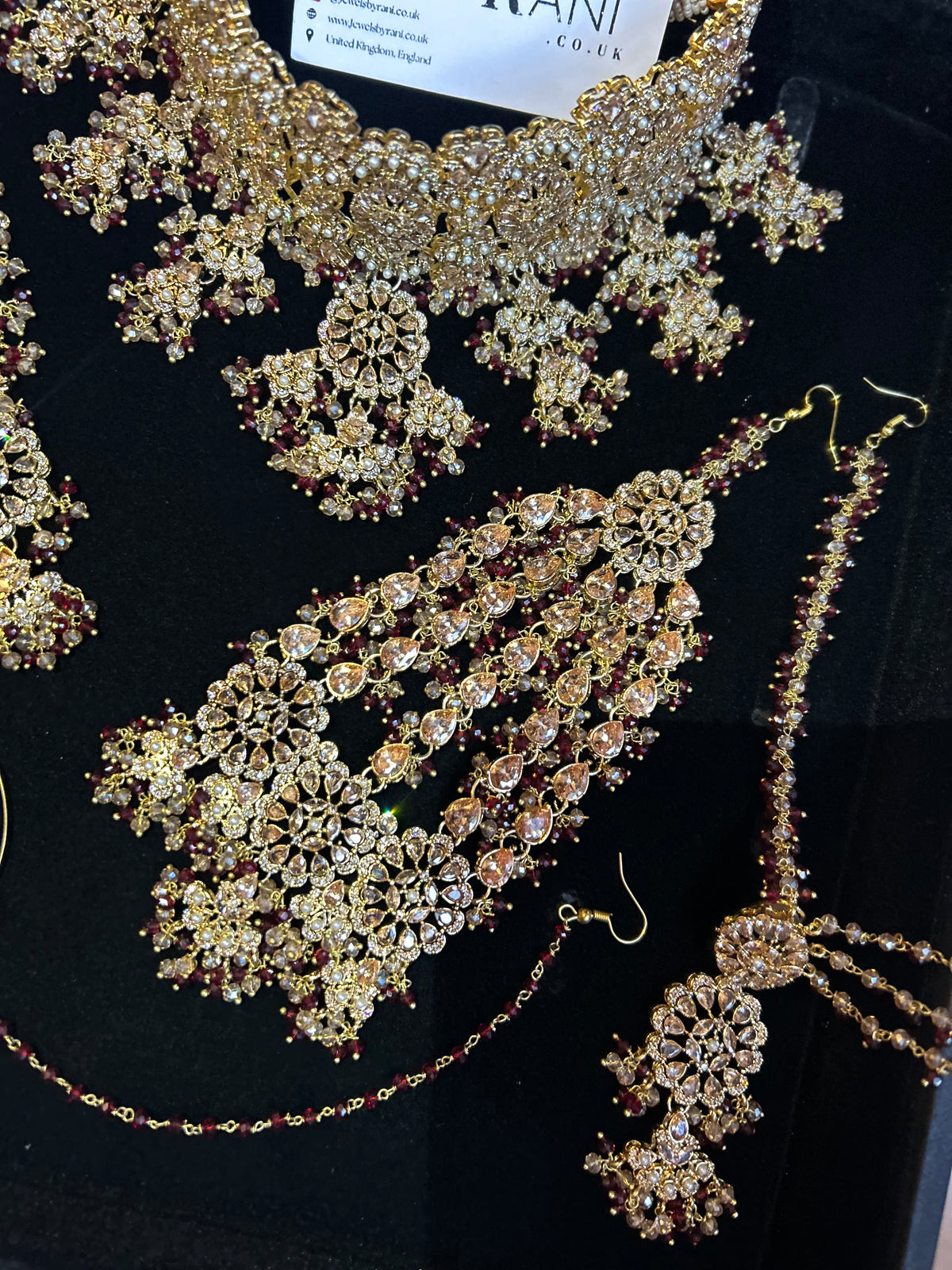 22crt Gold Plated  - Trending Maroon and Gold Choker Bridal Set Style 3862