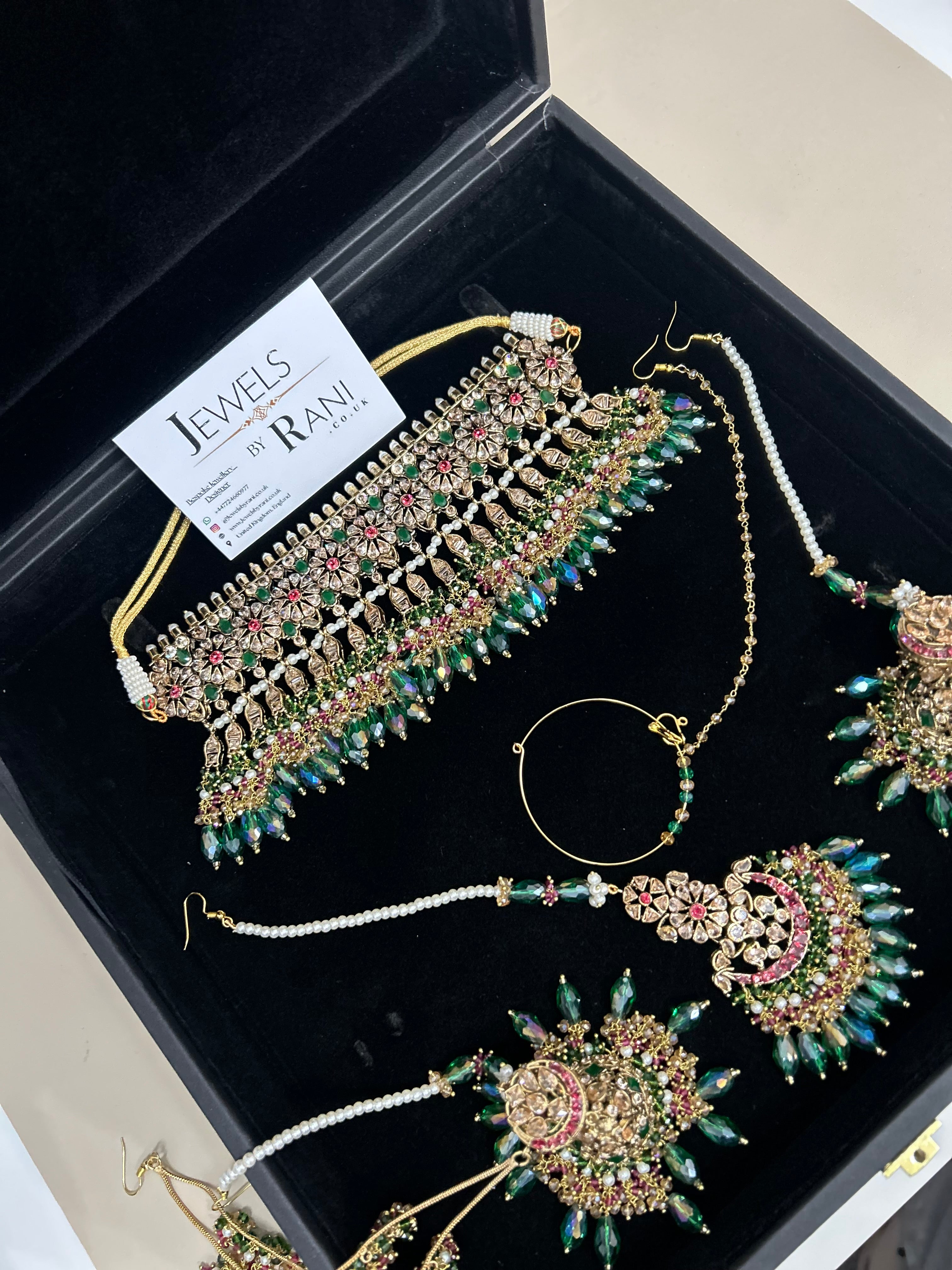 PRE ORDER: 6 Week Making time- Gorgeous Green Mehndi Choker Bridal Jewellery Set - no jhumar