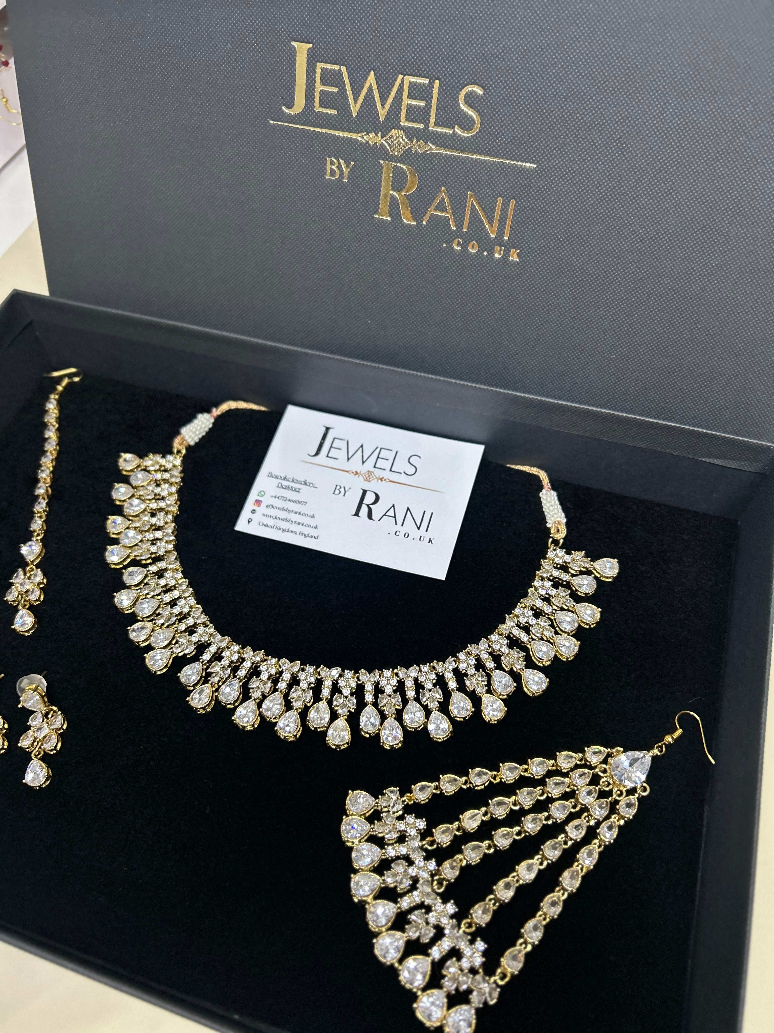 Beautiful Silver Stoned Bridal Jewellery Set 22crt Gold Plated