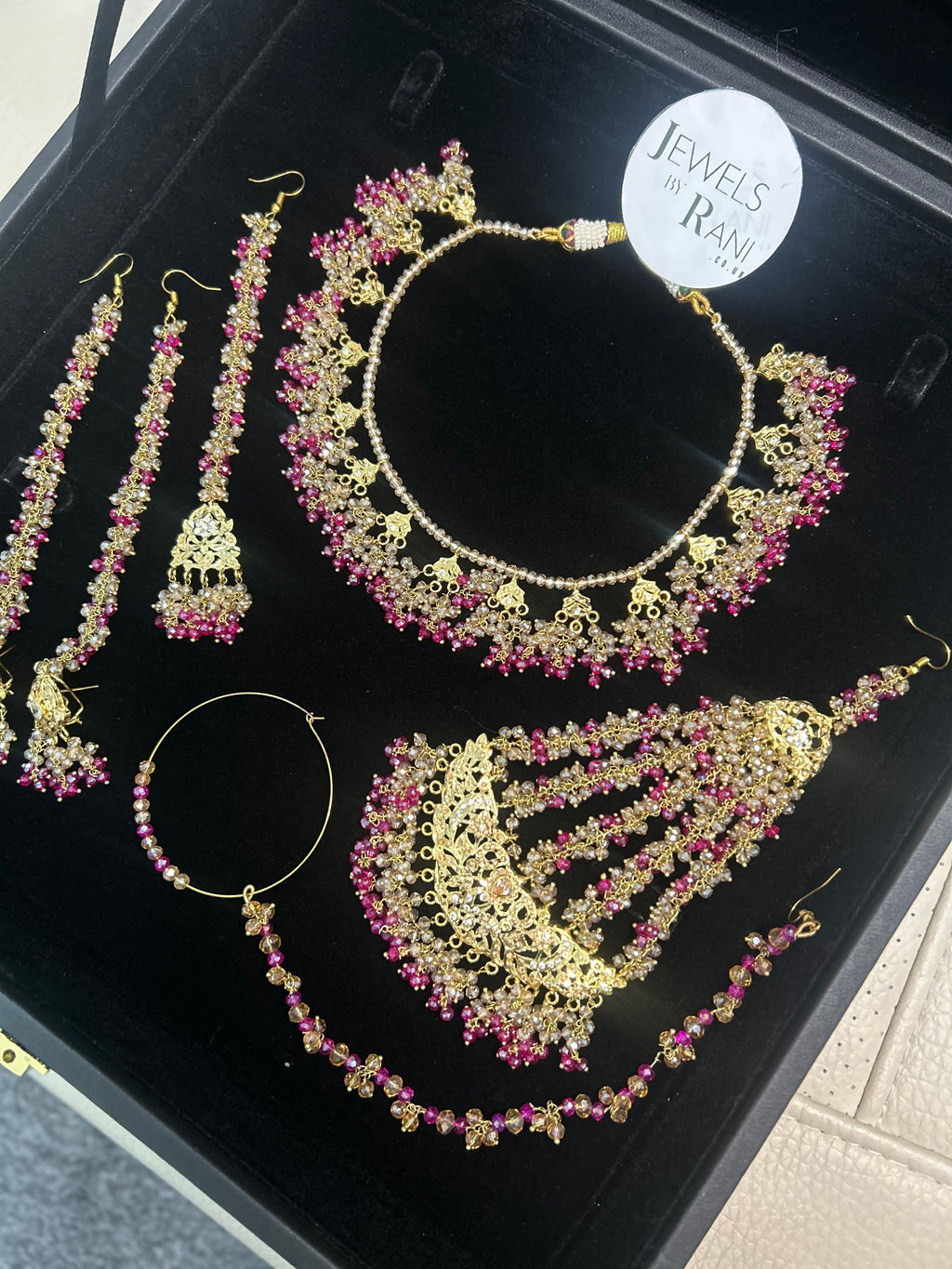 Hot Pink and Gold Kundan Bridal Jewellery Set 22crt Gold Plated