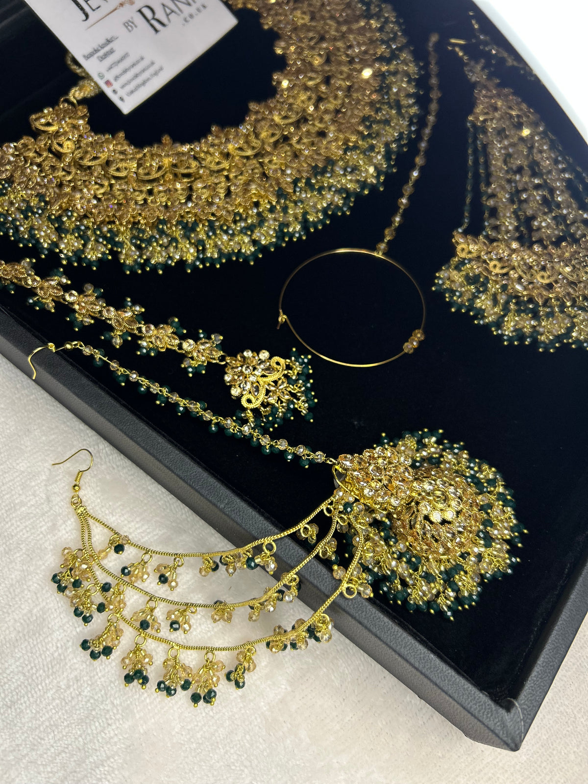 22crt Gold Plated  - Green and Gold Bridal Set Style 4381