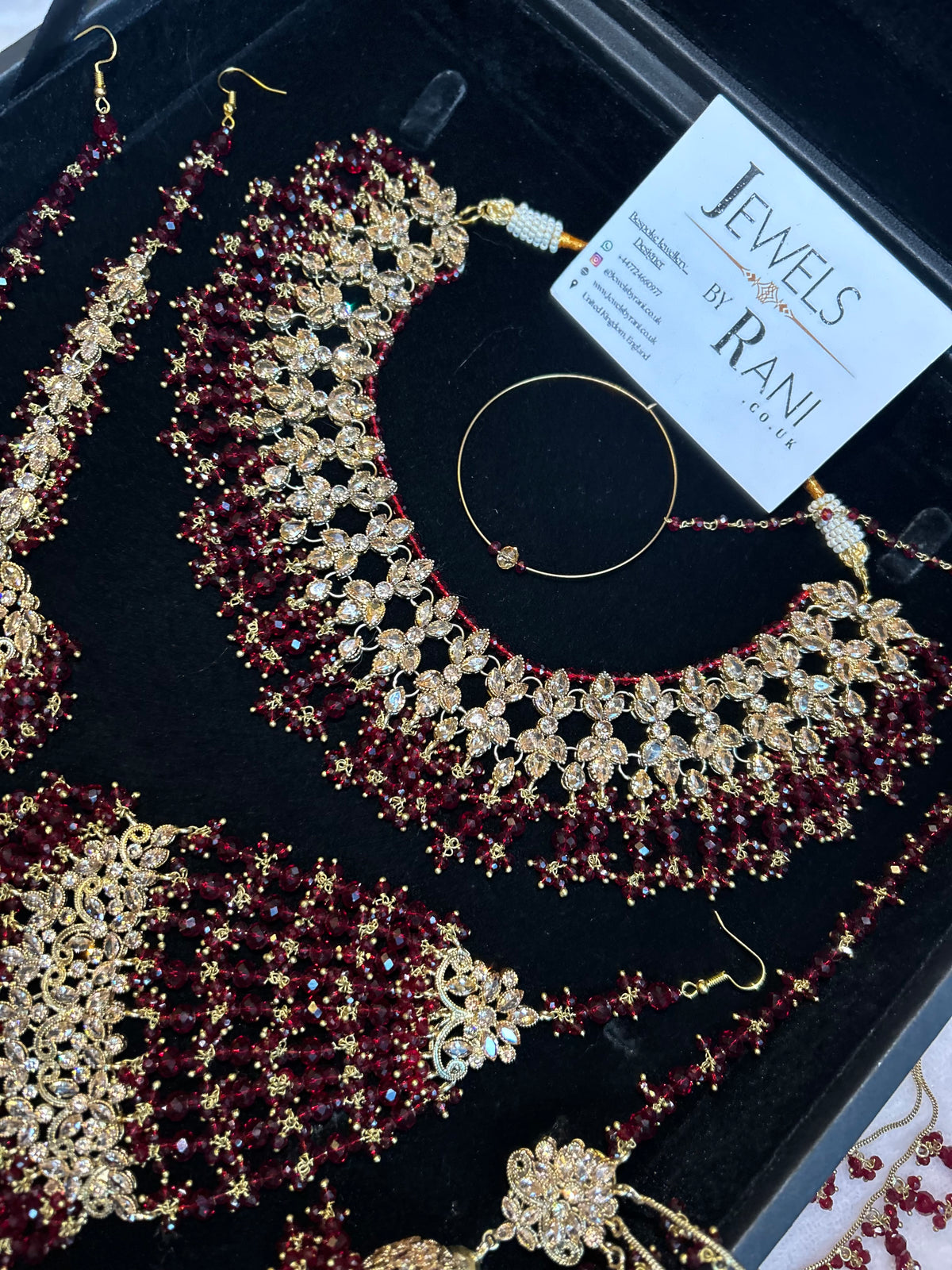 22crt Gold Plated  - Maroon and Gold Bridal Set Style 3863