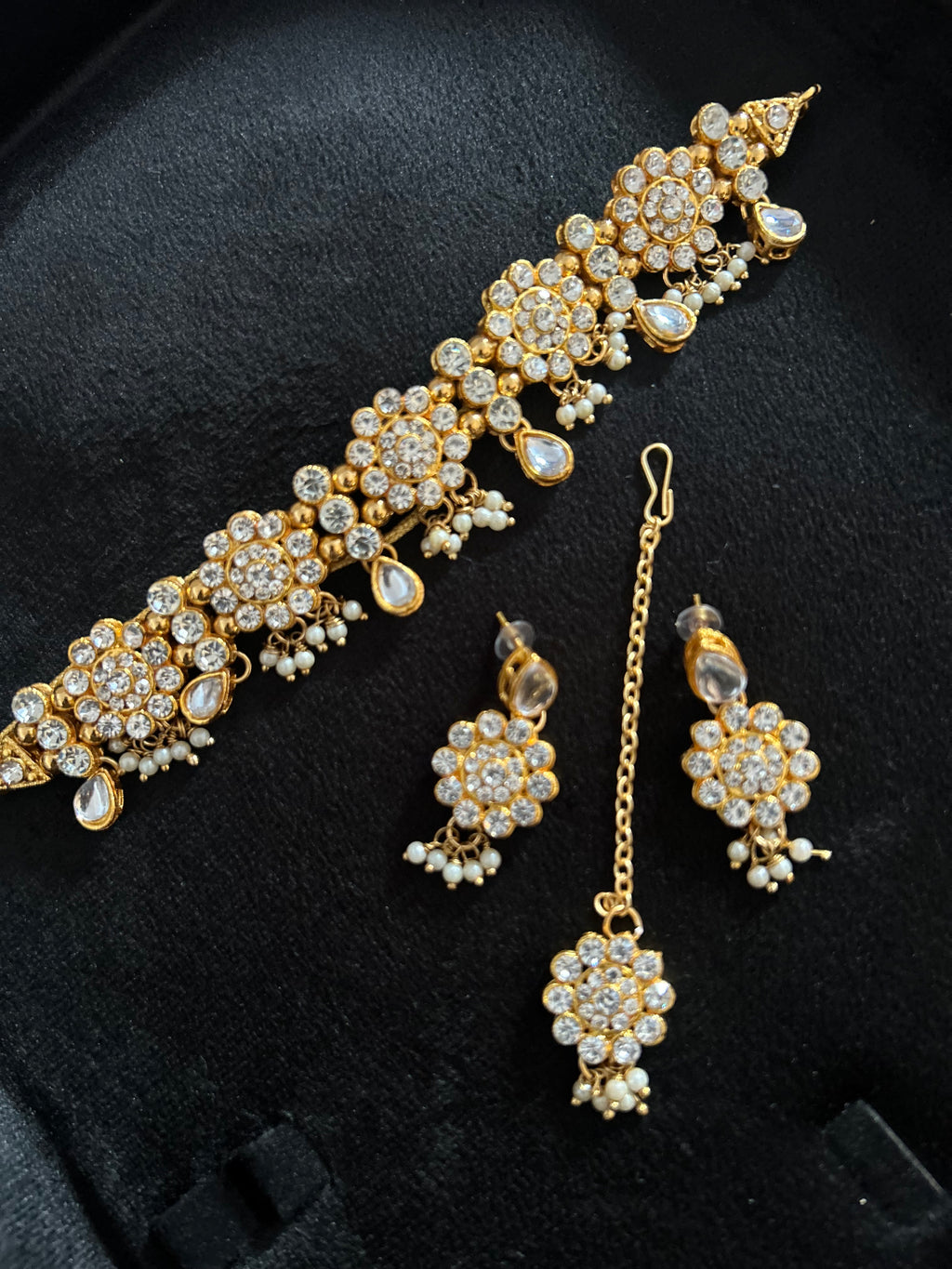 Beautiful Light Weight Silver and White Choker with Earrings and Tikka