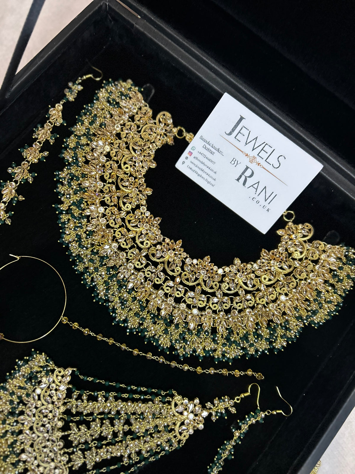 22crt Gold Plated  - Green and Gold Bridal Set Style 4381