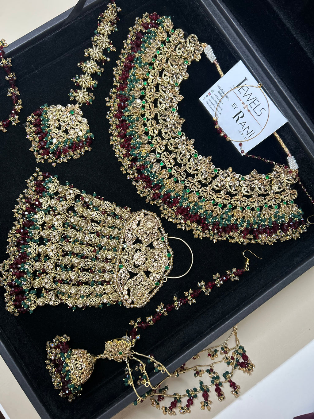 Beautiful Maroon & Green 22 crt Gold Plated Bridal Jewellery Set Style 953