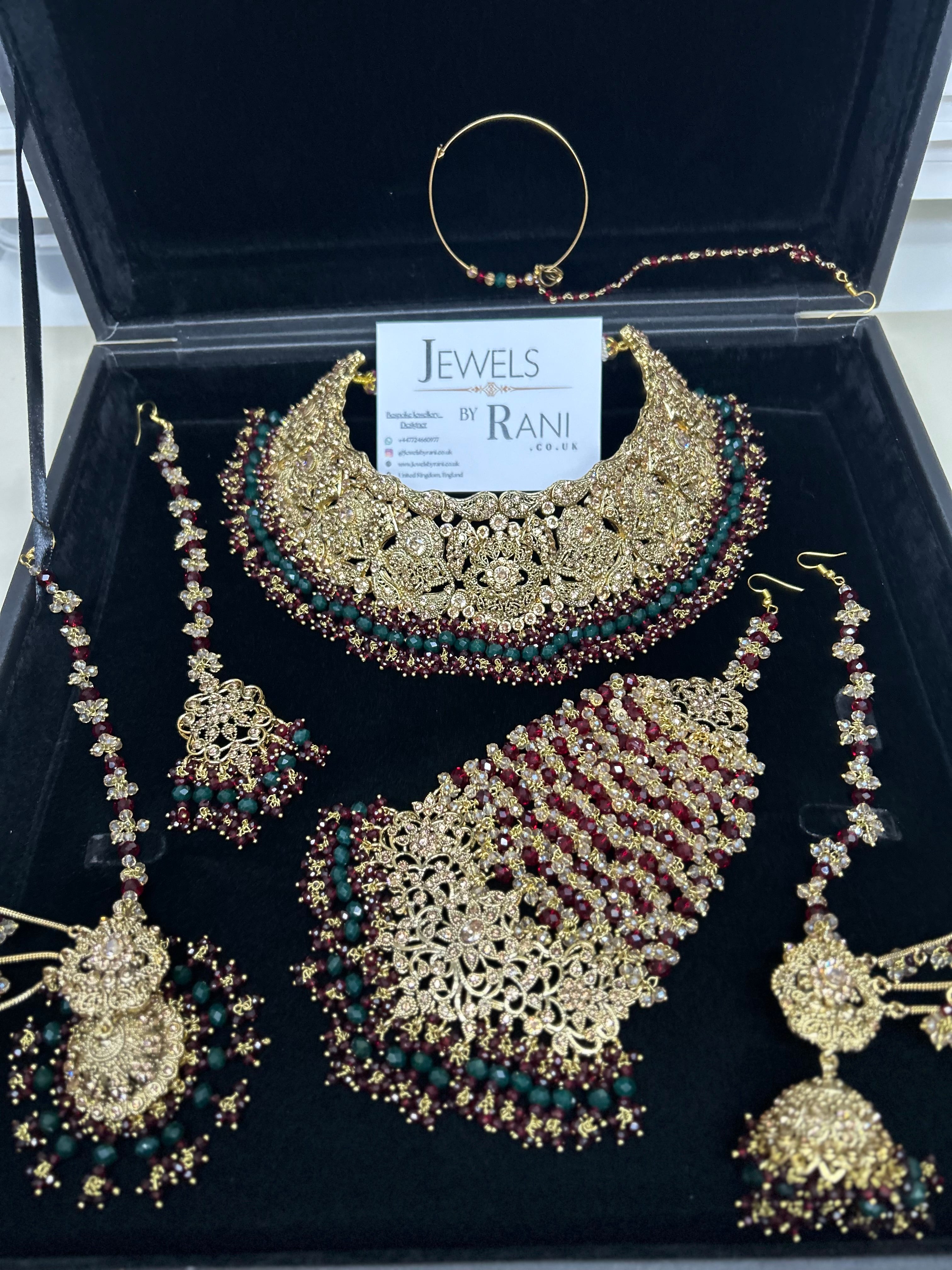 Pre order 6 Weeks - Stunning Green and Maroon Bridal Jewellery Set