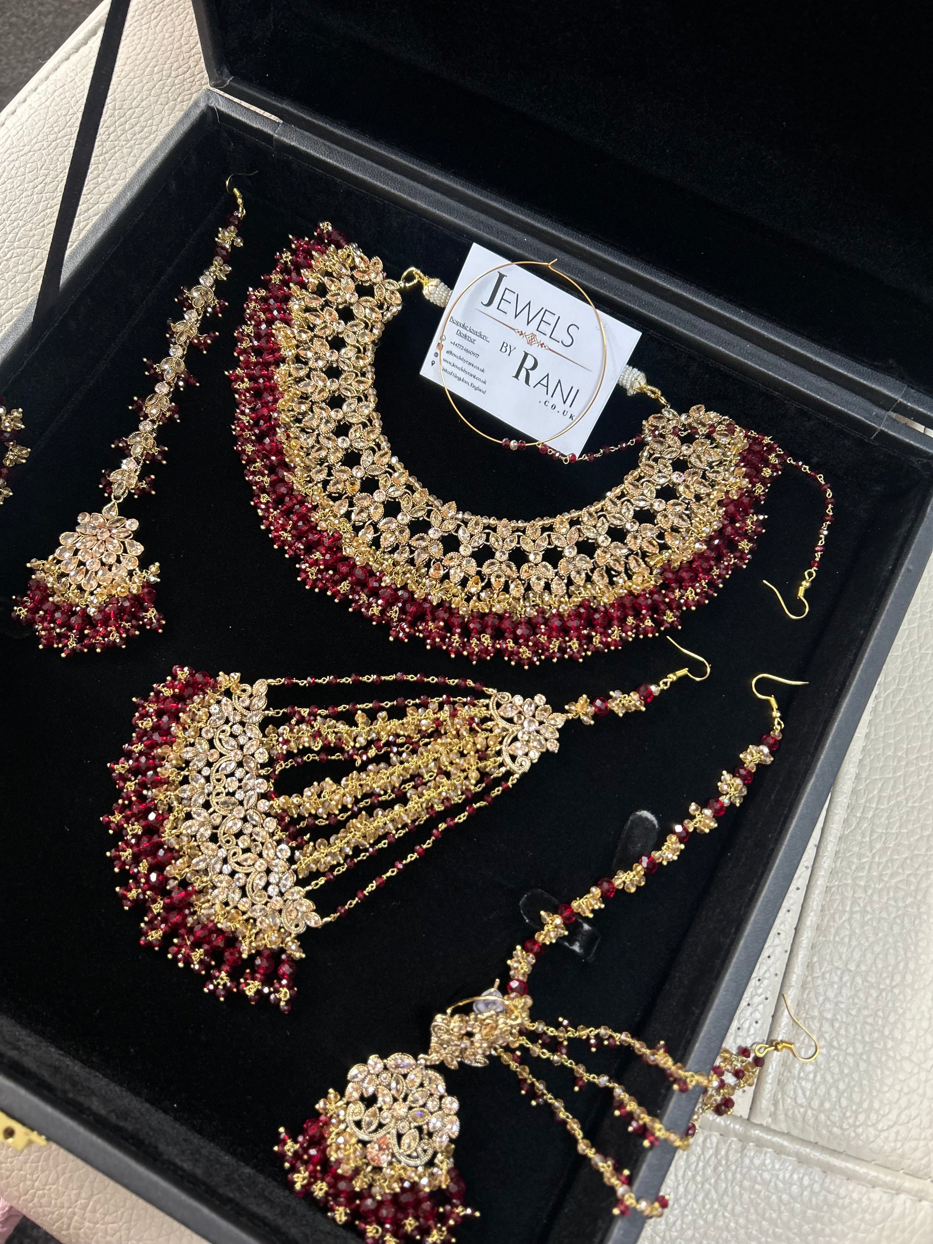 BeautifulMaroon and Gold  Full Bridal Jewellery Set/ Style 18
