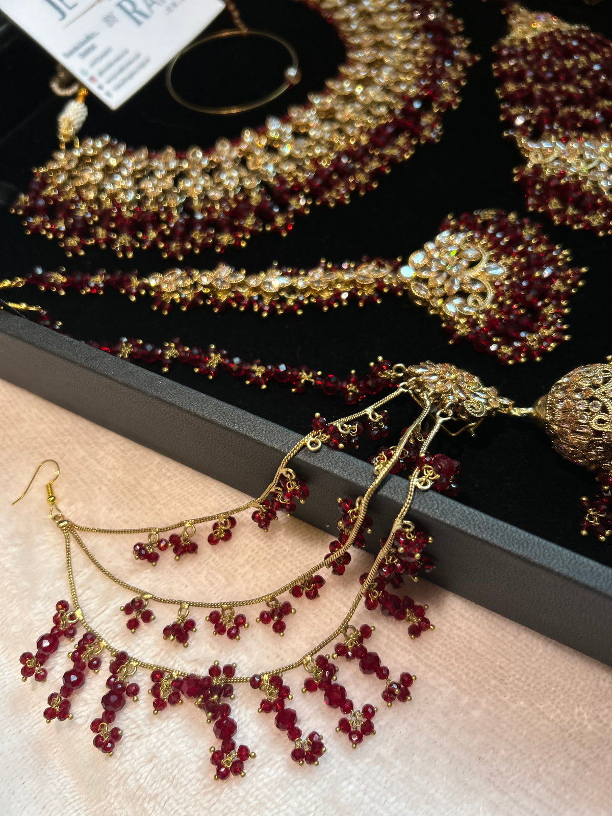 22crt Gold Plated  - Maroon and Gold Bridal Set Style 3863