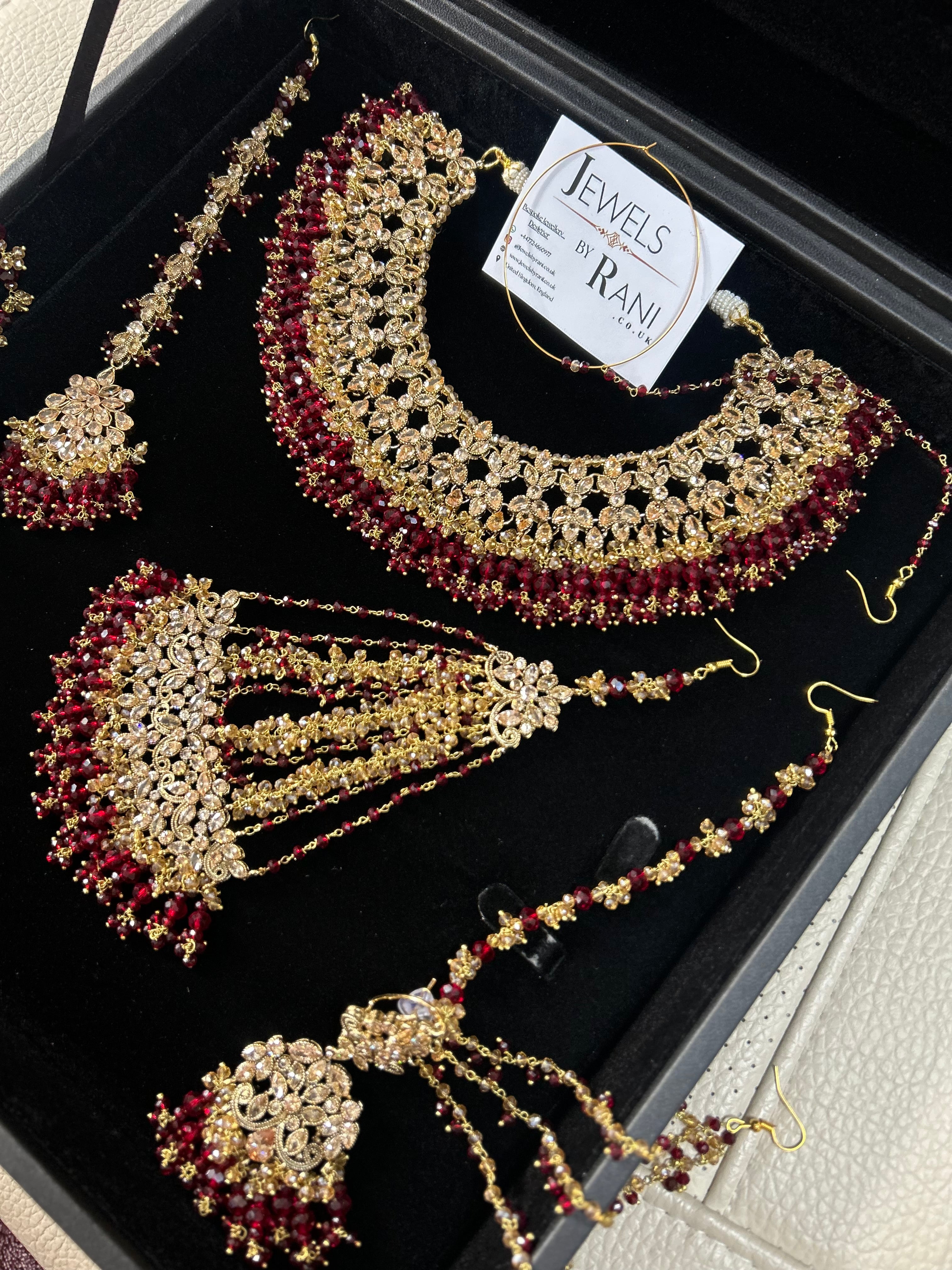 BeautifulMaroon and Gold  Full Bridal Jewellery Set/ Style 18