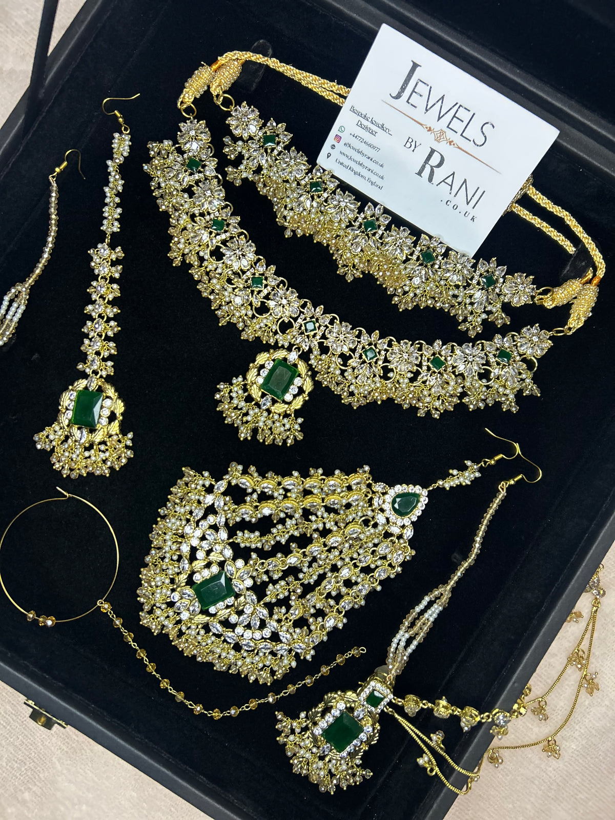 Beautiful Gold,White and Green 22crt Gold Plated Bridal Jewellery Set | Perfect for any occasion -Style 42186