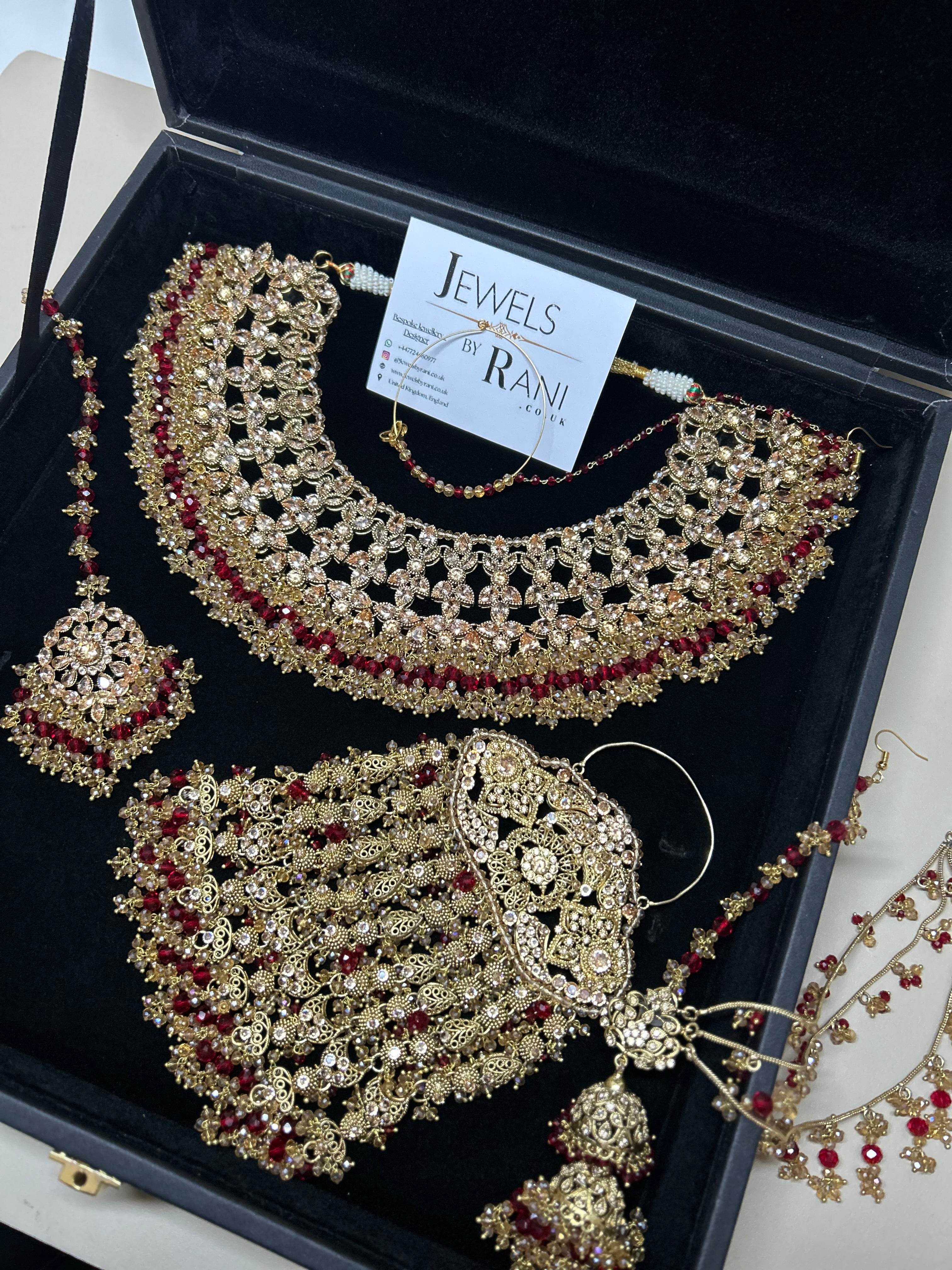 PRE ORDER: 6 Week Making time- Beautiful Deep Red & Gold 22 crt Gold Plated Bridal Jewellery Set