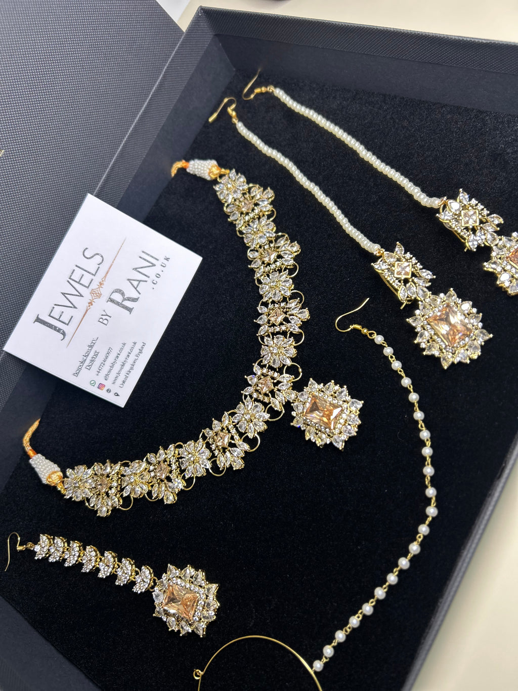 Pre Order 6 Weeks - Beautiful Champagne / Gold Stoned Bridal Jewellery Set Gold Plated