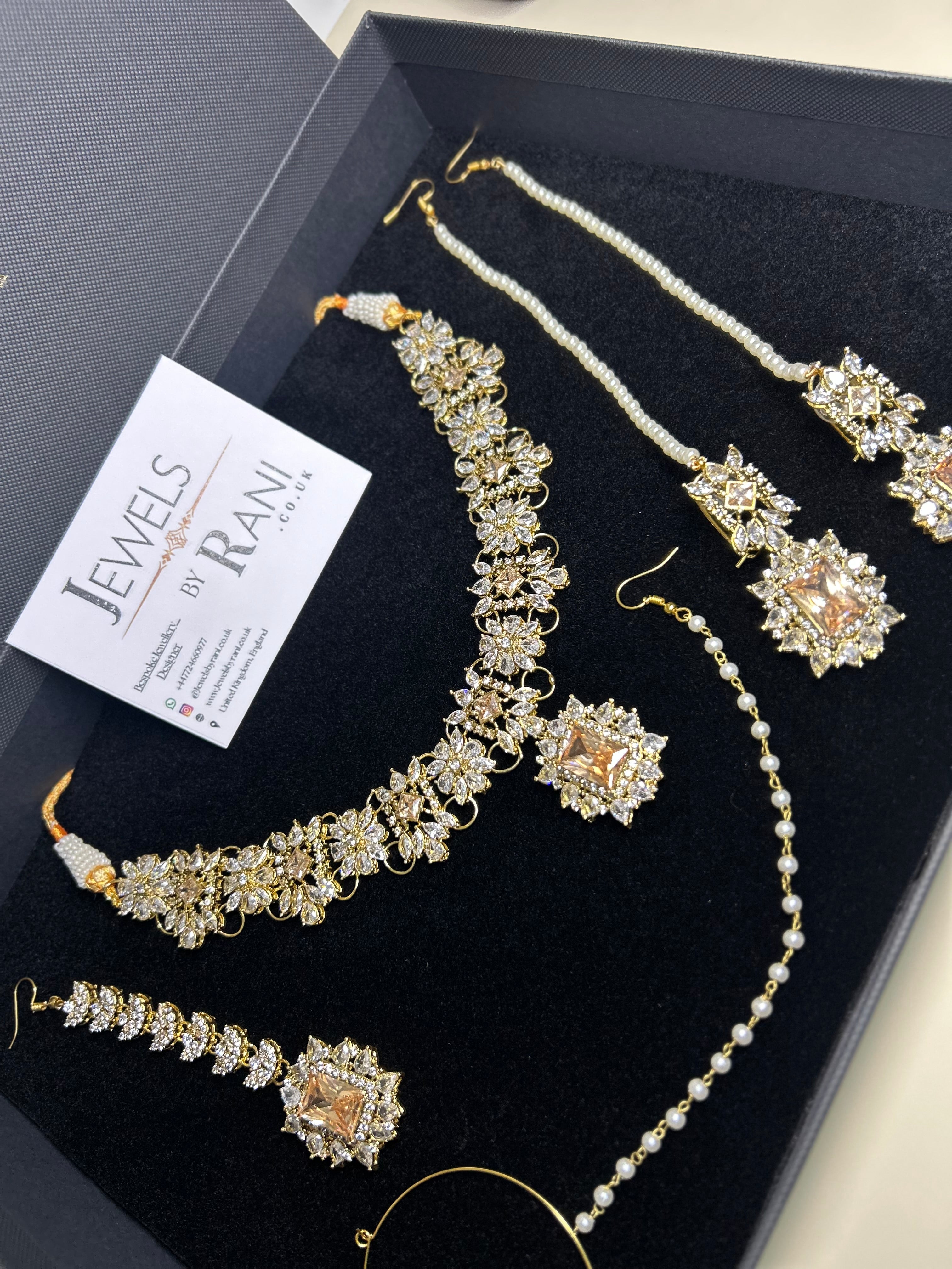 Pre Order 6 Weeks - Beautiful Champagne / Gold Stoned Bridal Jewellery Set Gold Plated