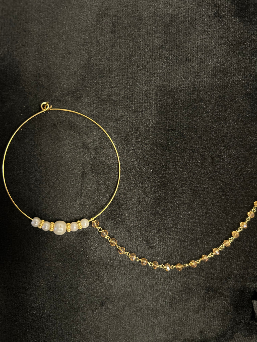 Detailed Gold and White Bridal Nose Ring Nathli Nose Hoop | Design 23