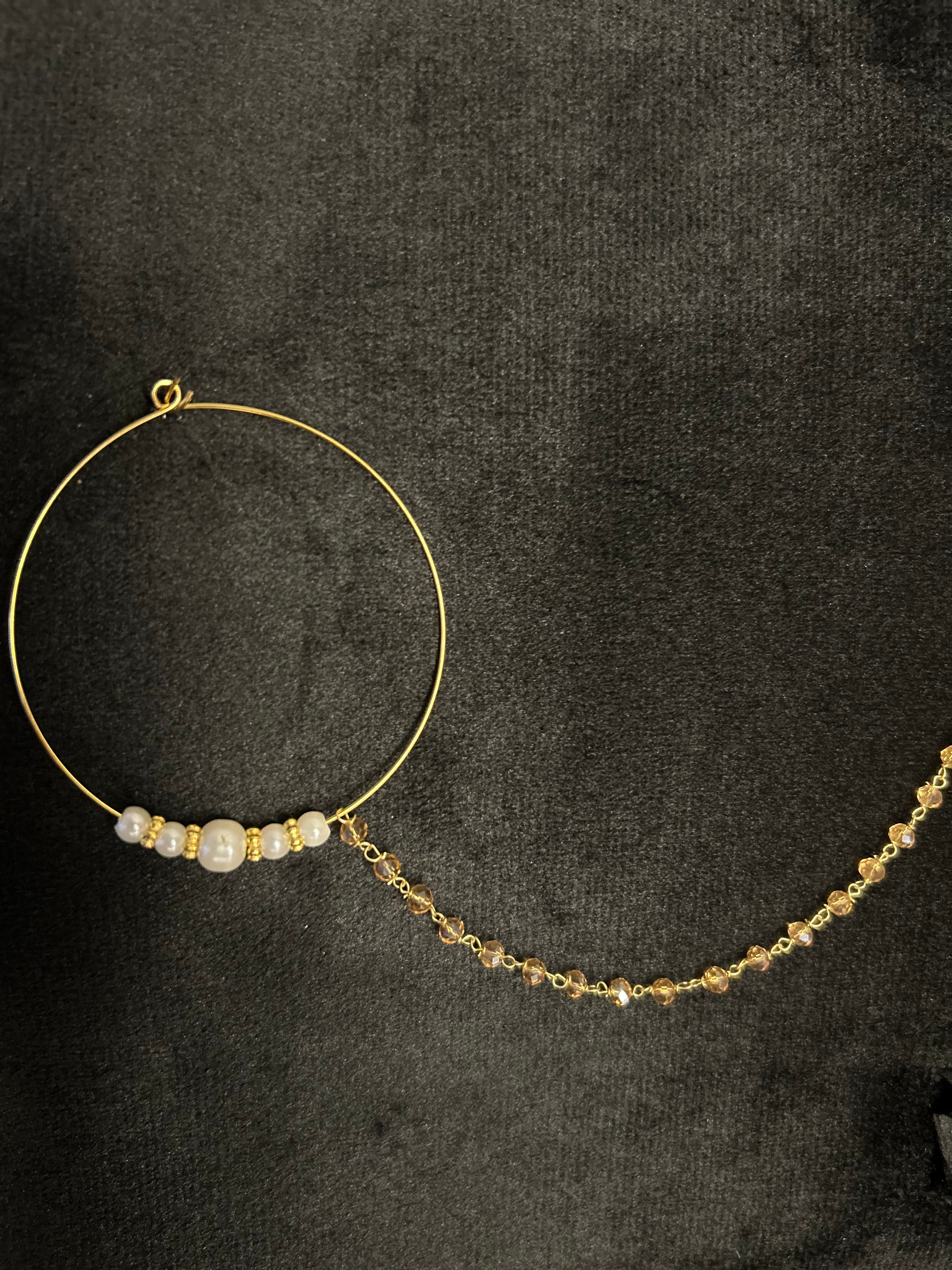 Detailed Gold and White Bridal Nose Ring Nathli Nose Hoop | Design 23