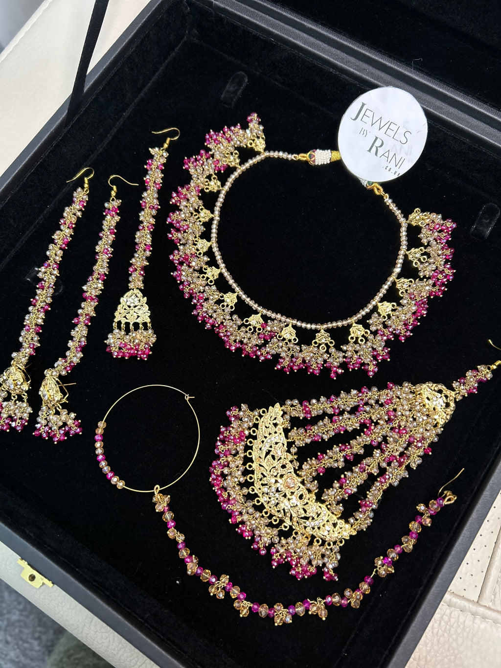 Hot Pink and Gold Kundan Bridal Jewellery Set 22crt Gold Plated