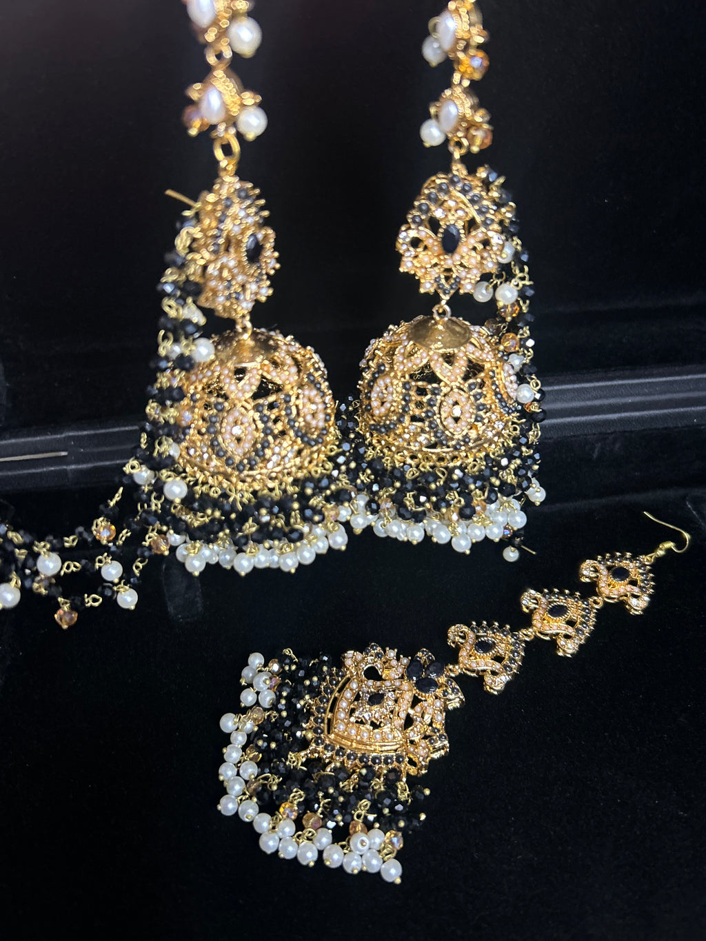 Black and White Multi Coloured Jhumkes & Tikka Set