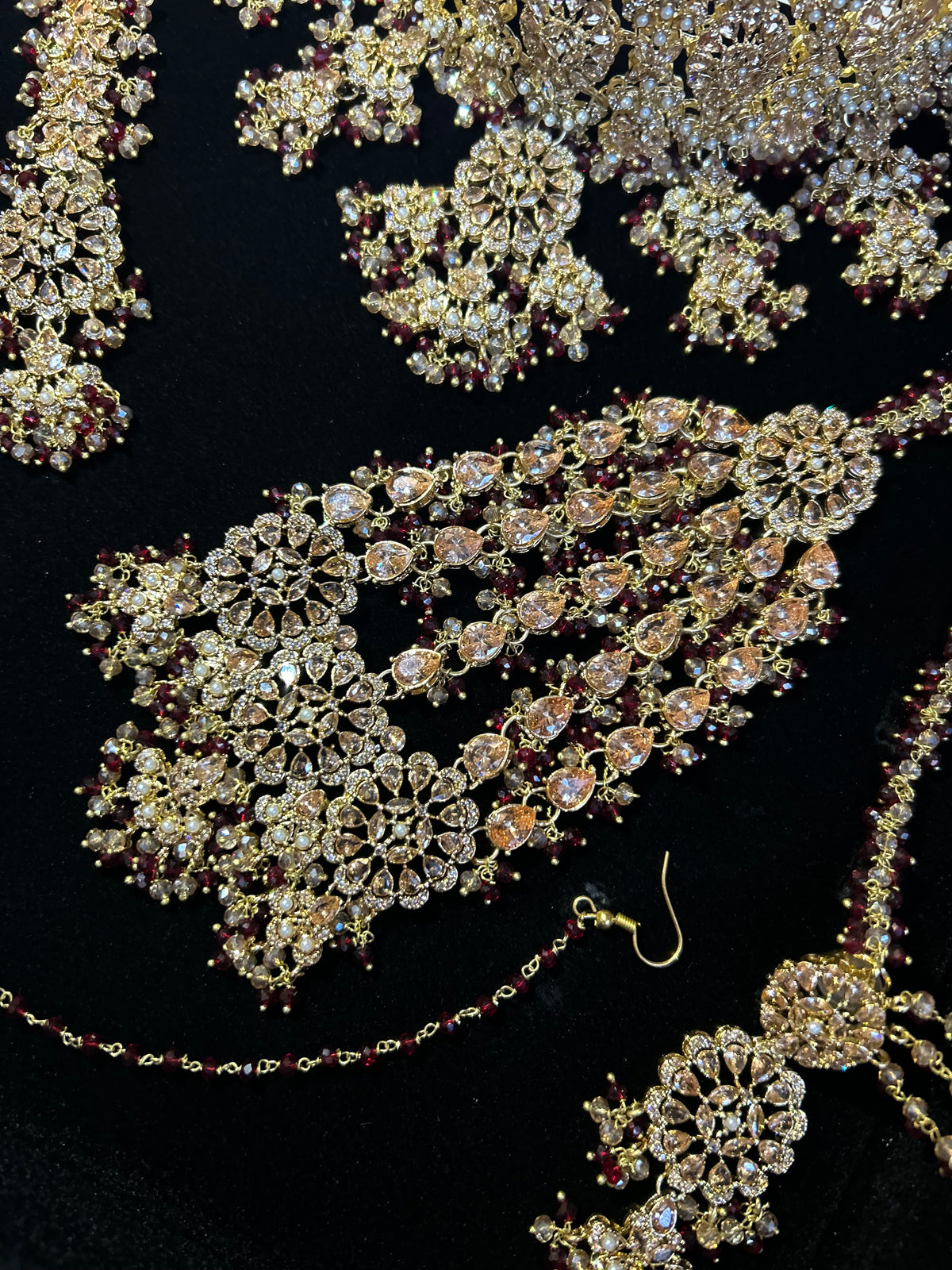 22crt Gold Plated  - Trending Maroon and Gold Choker Bridal Set Style 3862