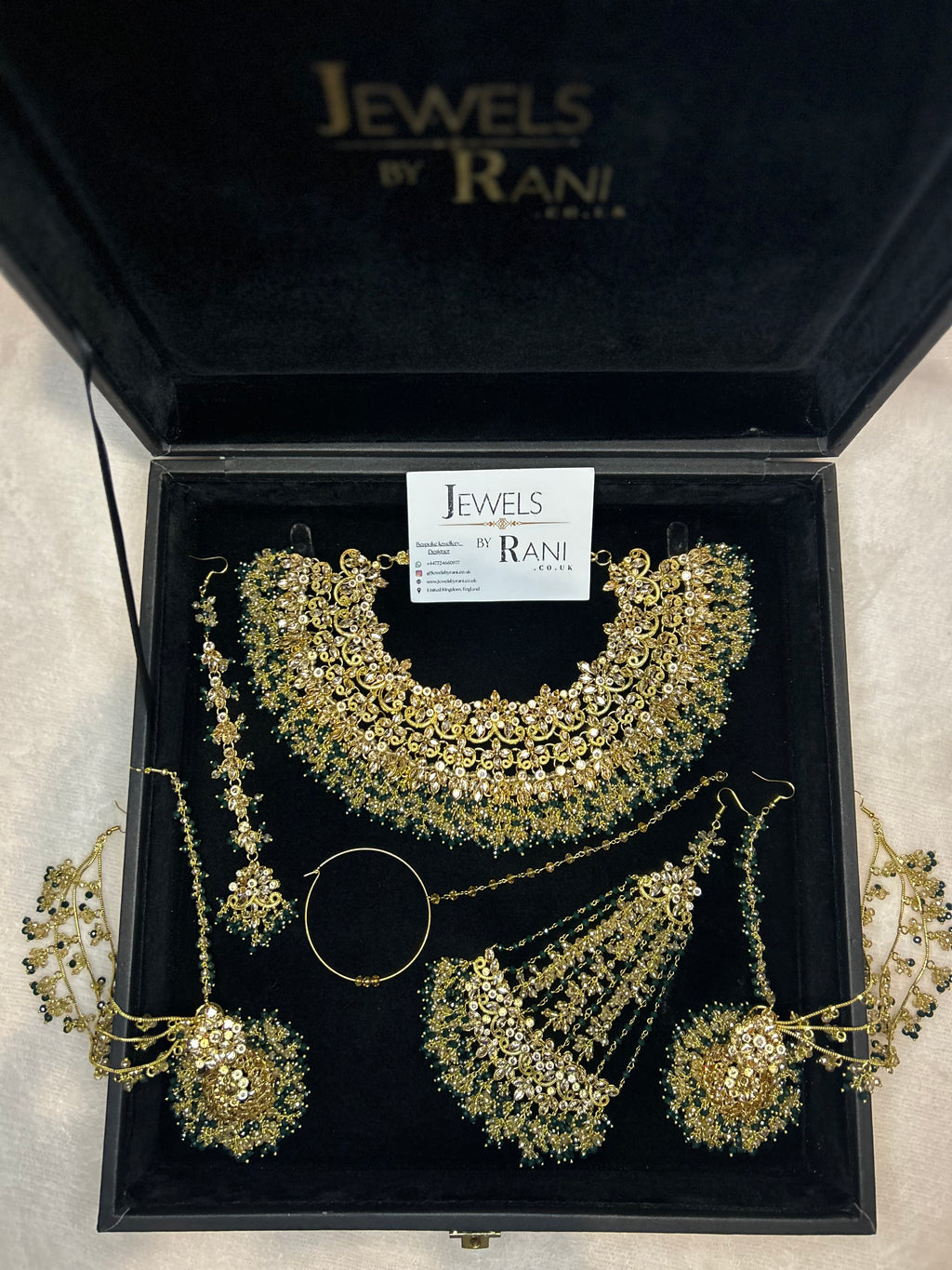22crt Gold Plated  - Green and Gold Bridal Set Style 4381