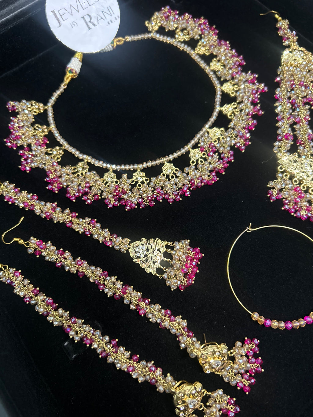 Hot Pink and Gold Kundan Bridal Jewellery Set 22crt Gold Plated