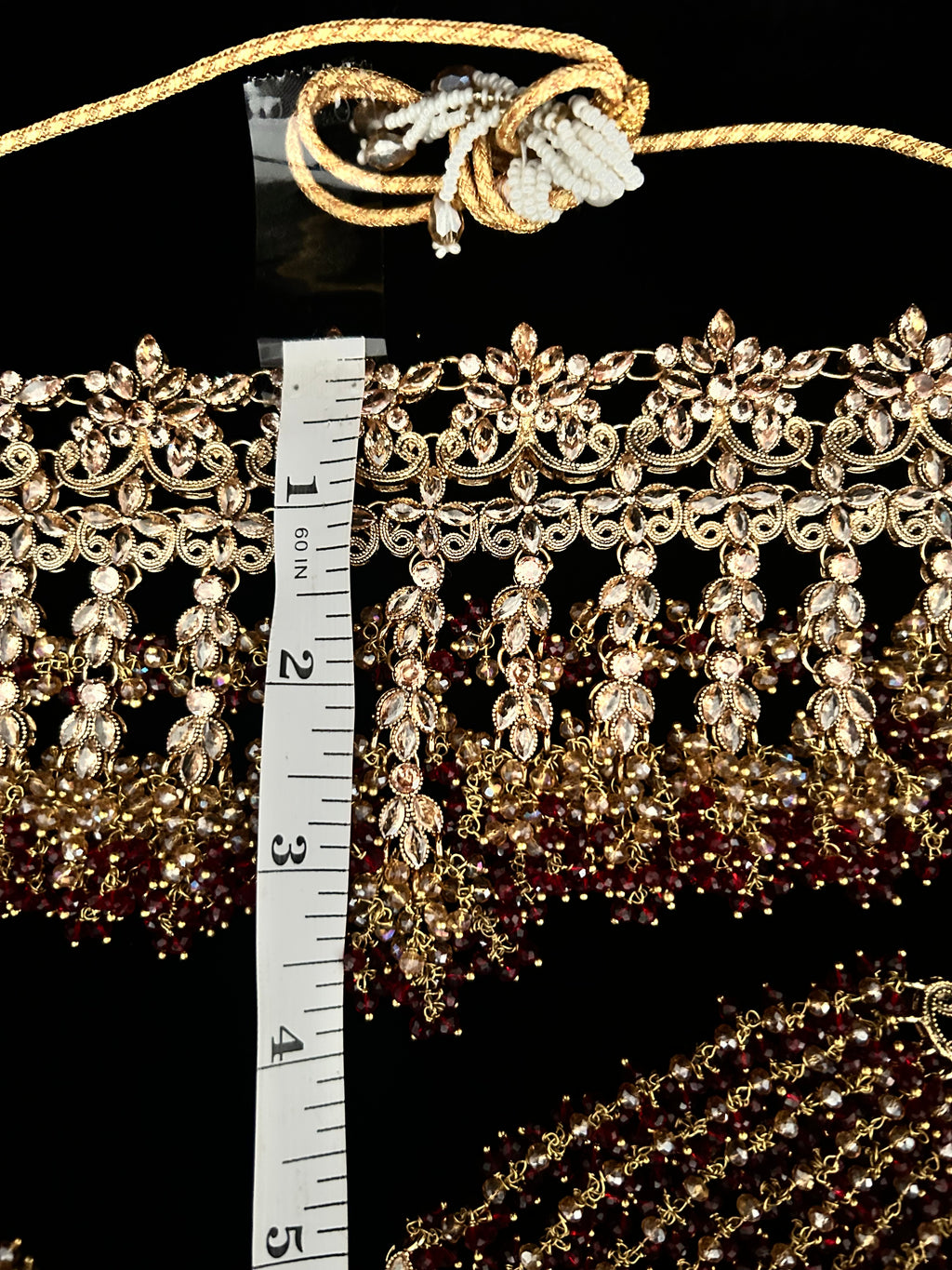 PRE ORDER: 6 Week Making time- Beautiful Maroon & Gold Dangle Necklace  22crt Gold Plated Bridal Jewellery Set