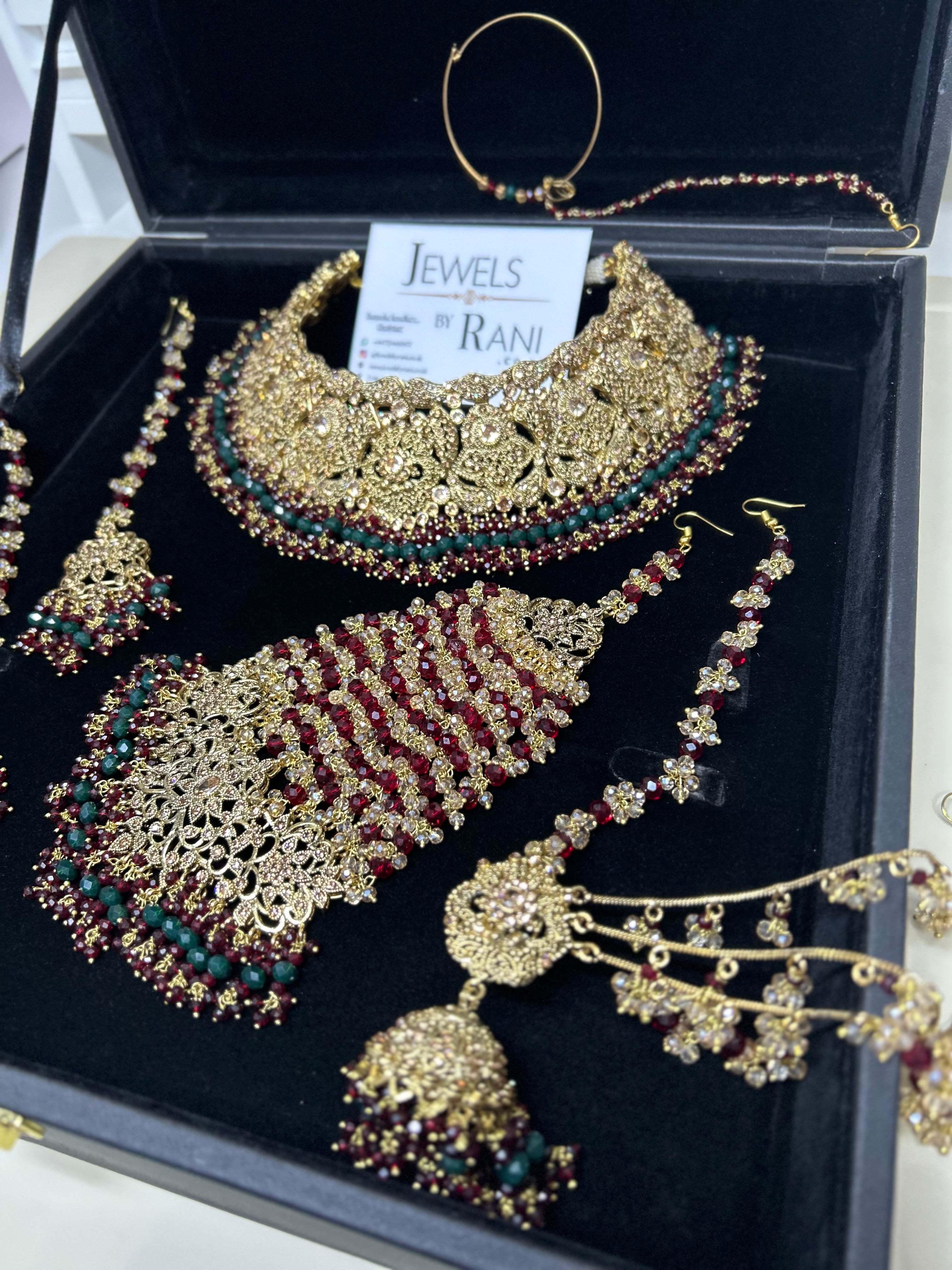 Pre order 6 Weeks - Stunning Green and Maroon Bridal Jewellery Set