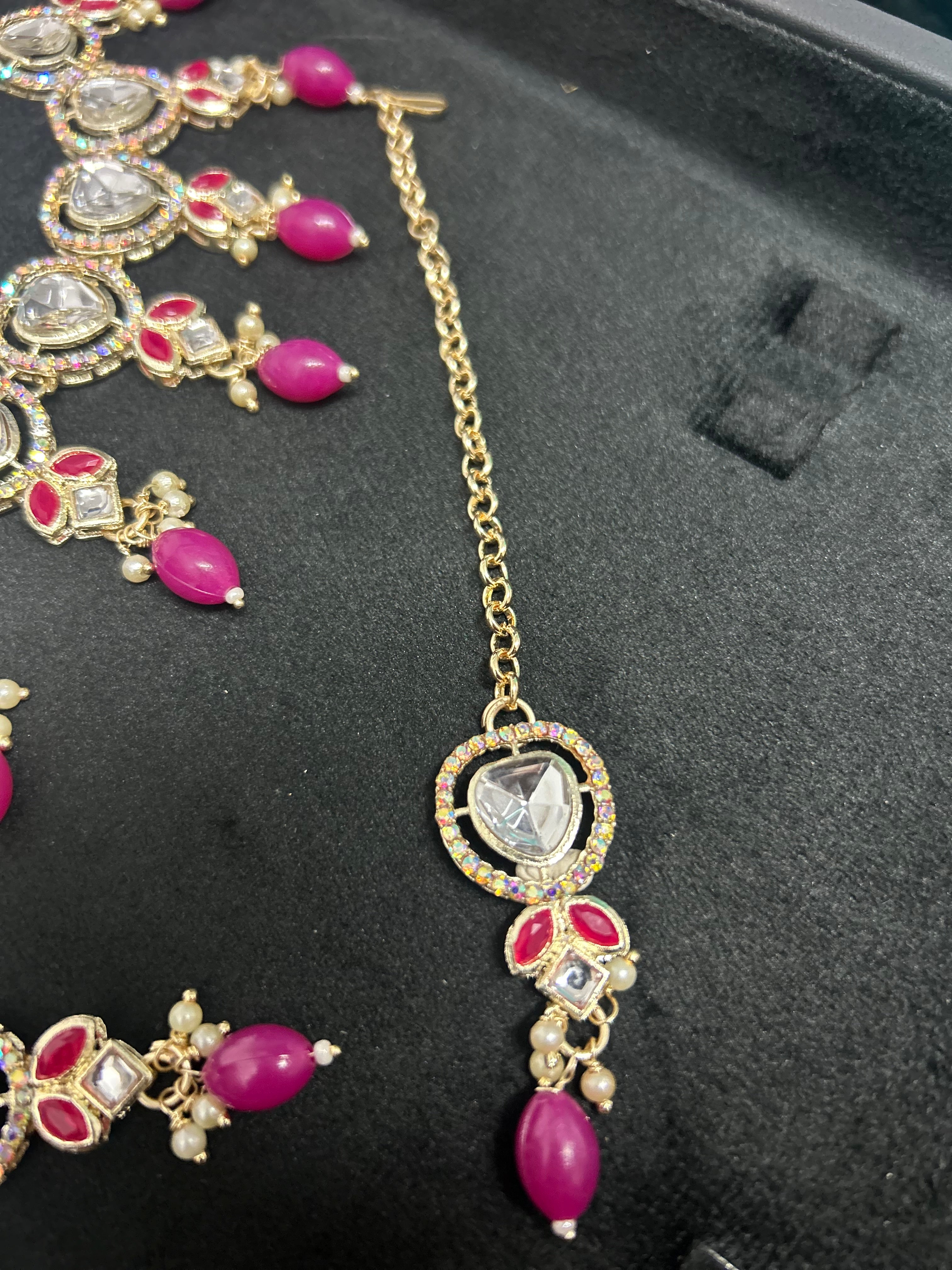 Dark Pink Light Weight Necklace Set