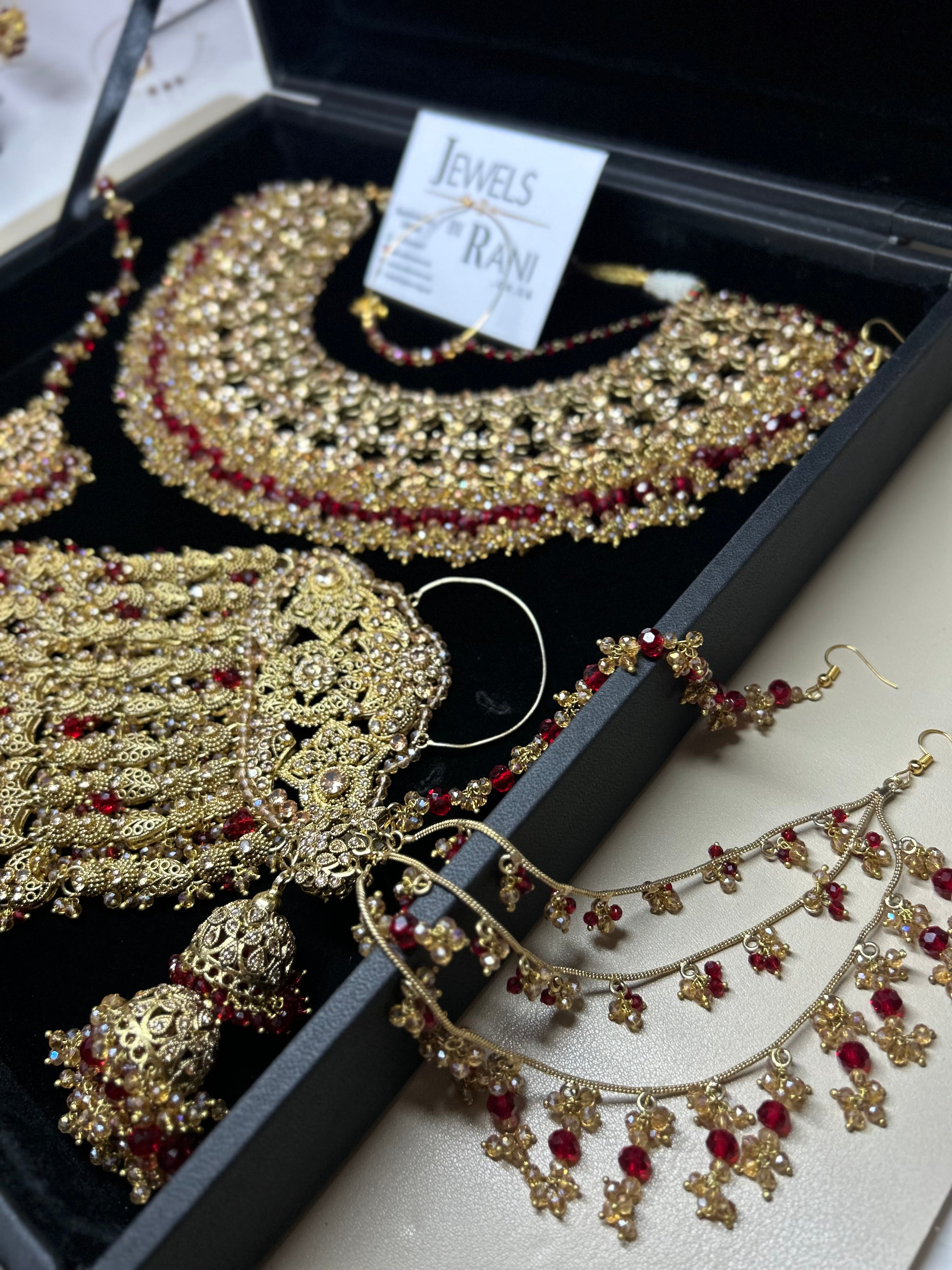 PRE ORDER: 6 Week Making time- Beautiful Deep Red & Gold 22 crt Gold Plated Bridal Jewellery Set