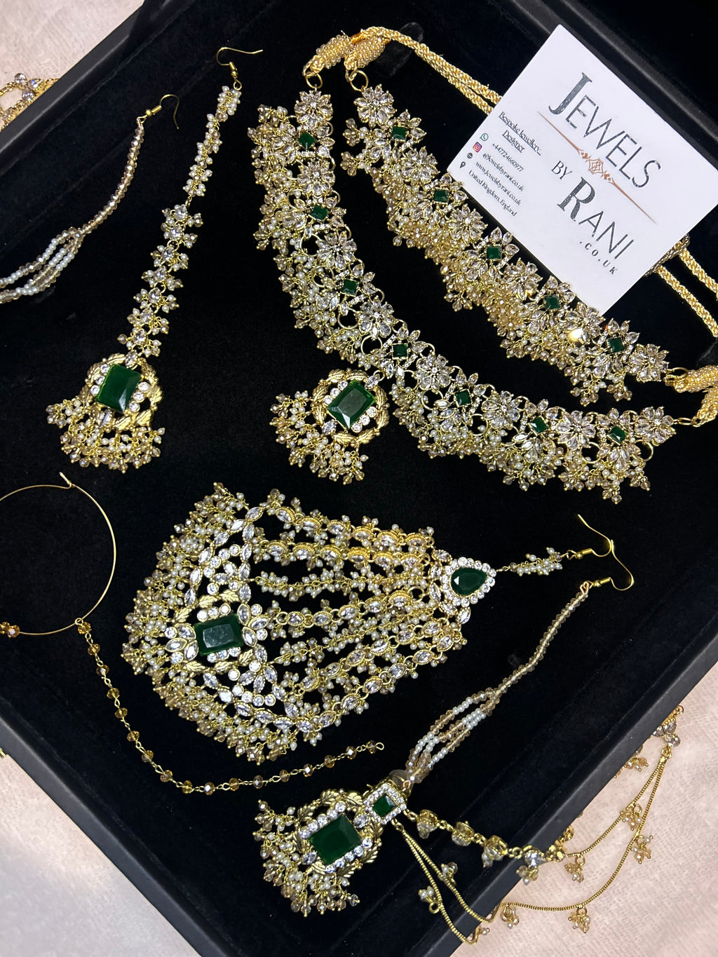 Beautiful Gold,White and Green 22crt Gold Plated Bridal Jewellery Set | Perfect for any occasion -Style 42186