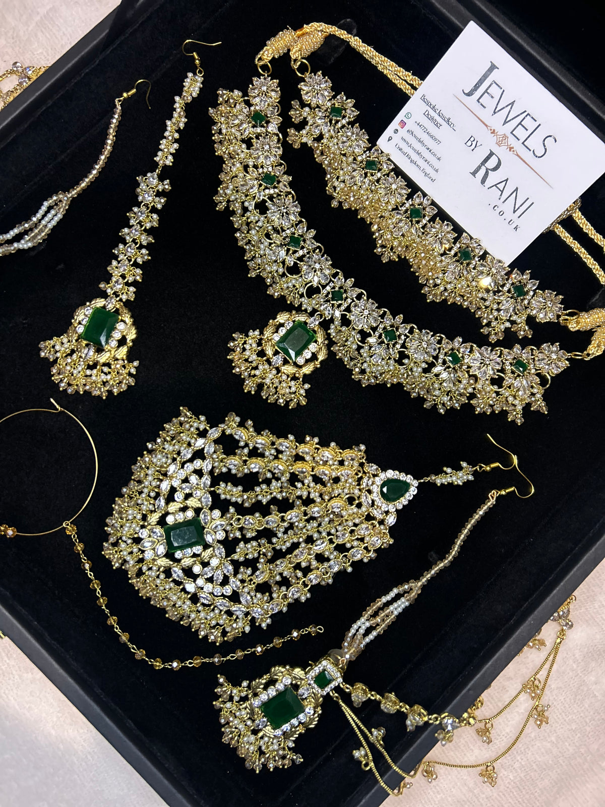 Beautiful Gold,White and Green 22crt Gold Plated Bridal Jewellery Set | Perfect for any occasion -Style 42186