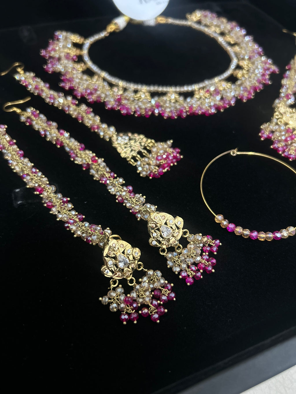 Hot Pink and Gold Kundan Bridal Jewellery Set 22crt Gold Plated