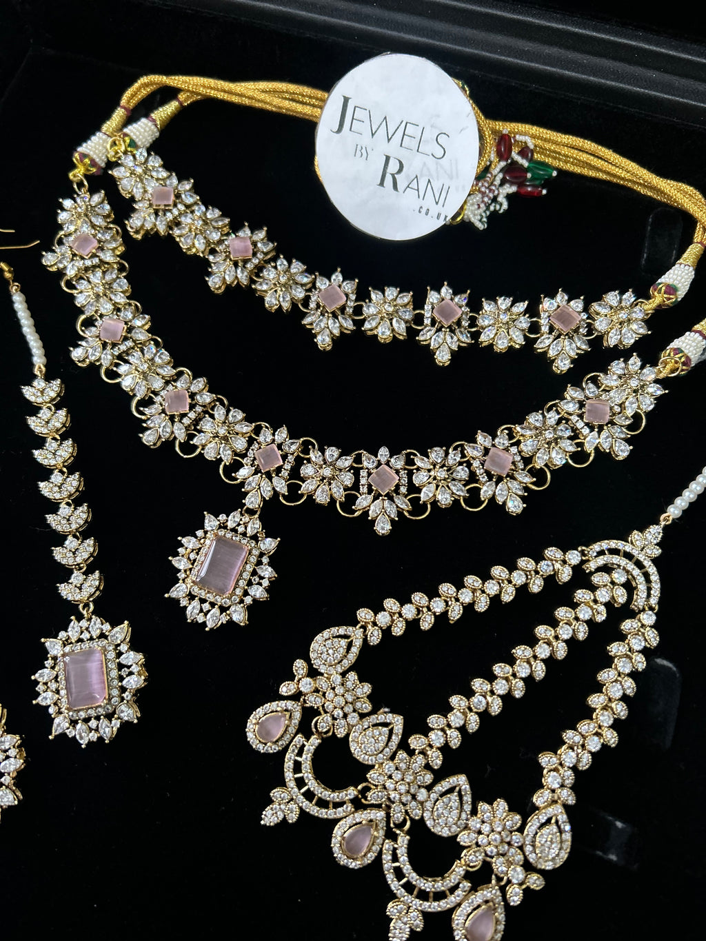 Beautiful Pink Stoned Bridal Jewellery Set Gold Plated