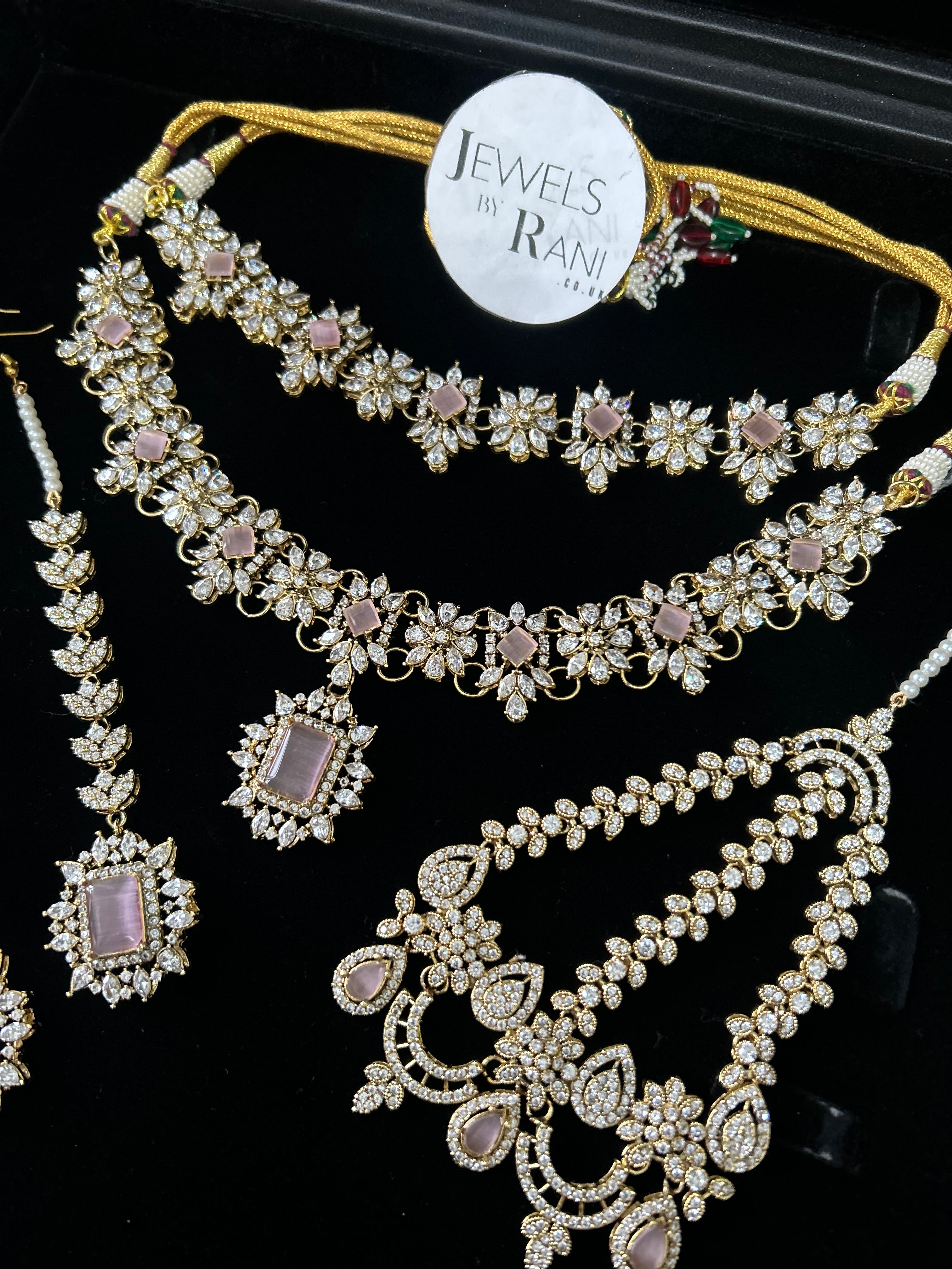 Beautiful Pink Stoned Bridal Jewellery Set Gold Plated