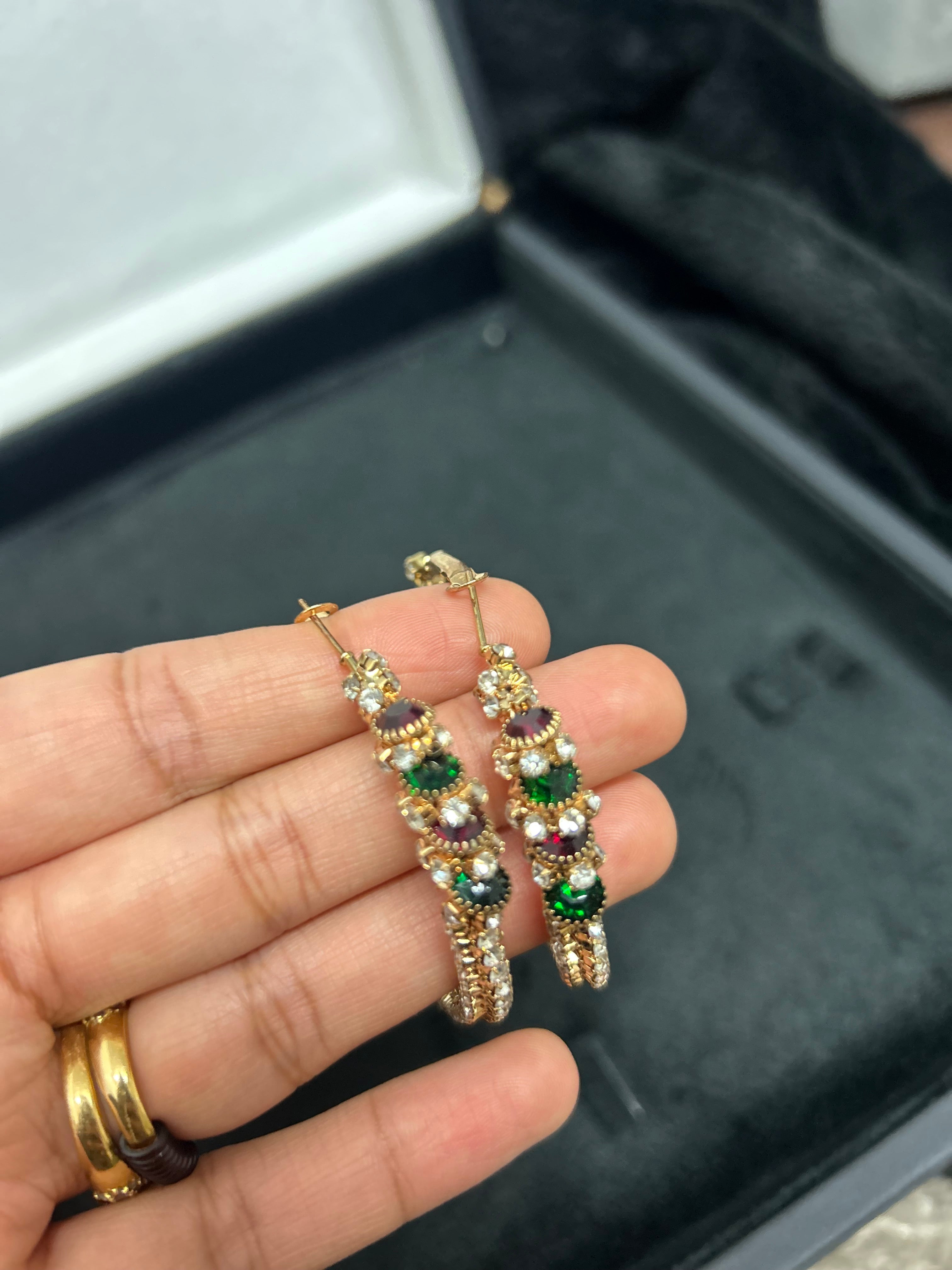 Green and Red Hoop Earrings