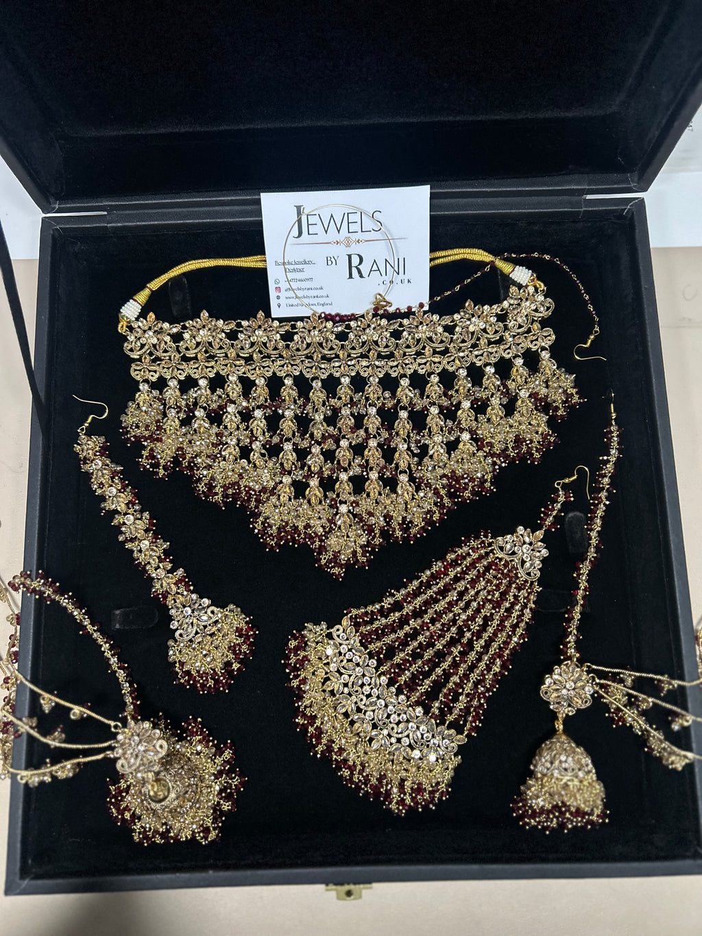 Style 2 - Maroon and Gold Dangle Bridal Jewellery Set