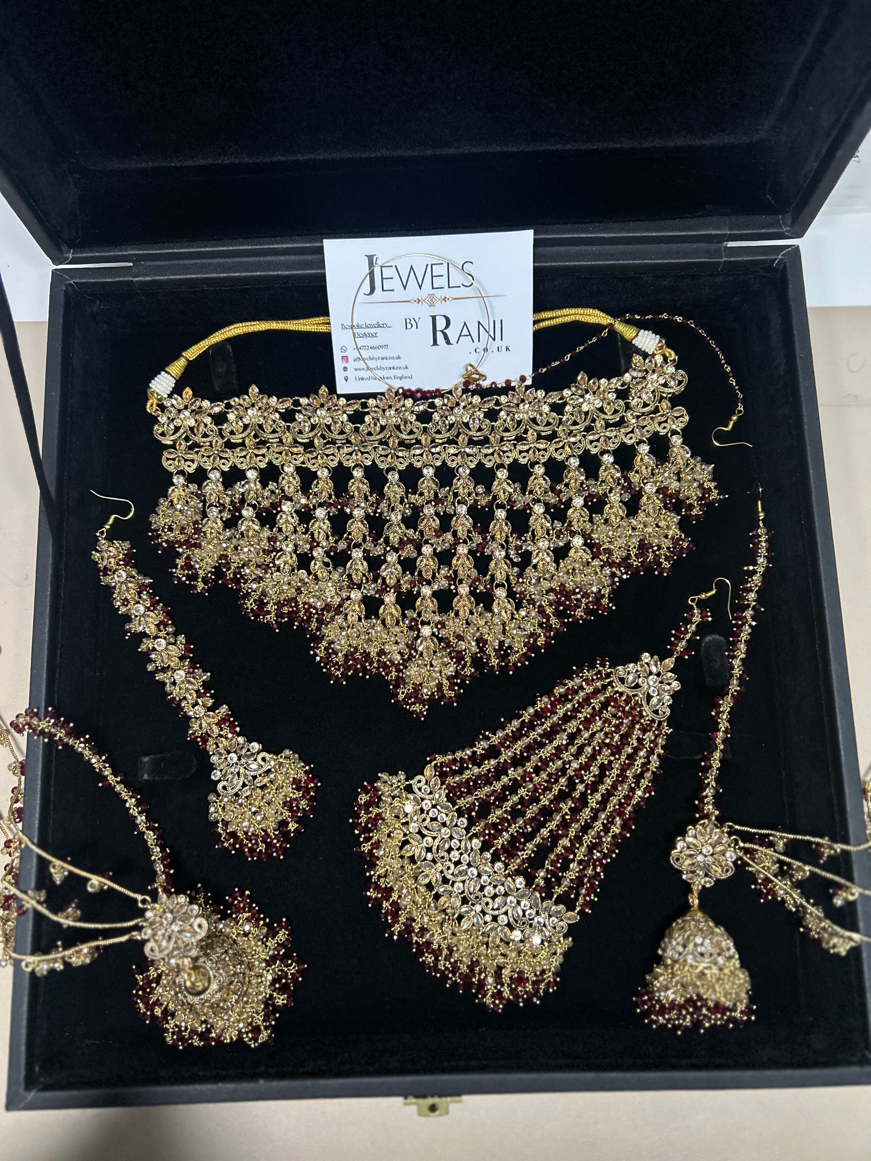 Style 2 - Maroon and Gold Dangle Bridal Jewellery Set
