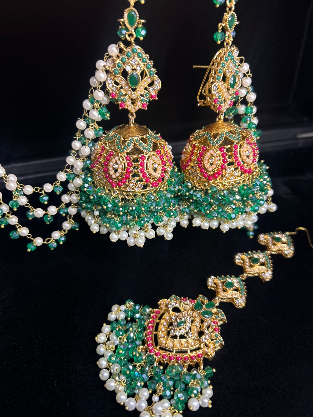 Light Green and White Multi Coloured Jhumkes & Tikka Set
