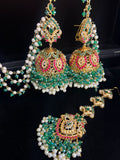 Light Green and White Multi Coloured Jhumkes & Tikka Set