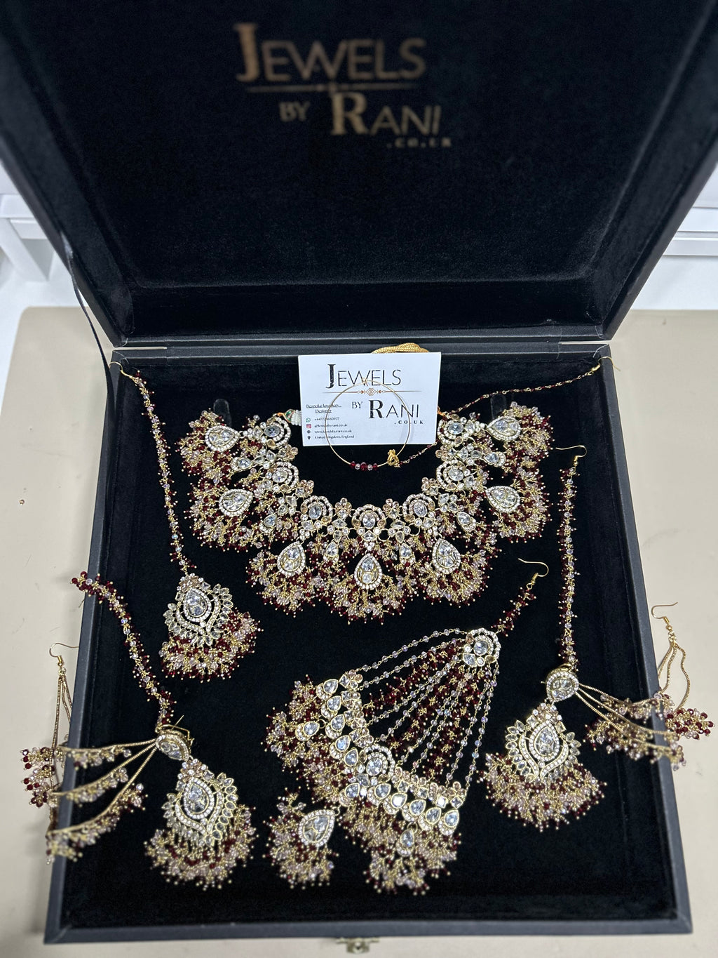 22crt Gold Plated  - Maroon and light Pink Bridal Set Style 4963