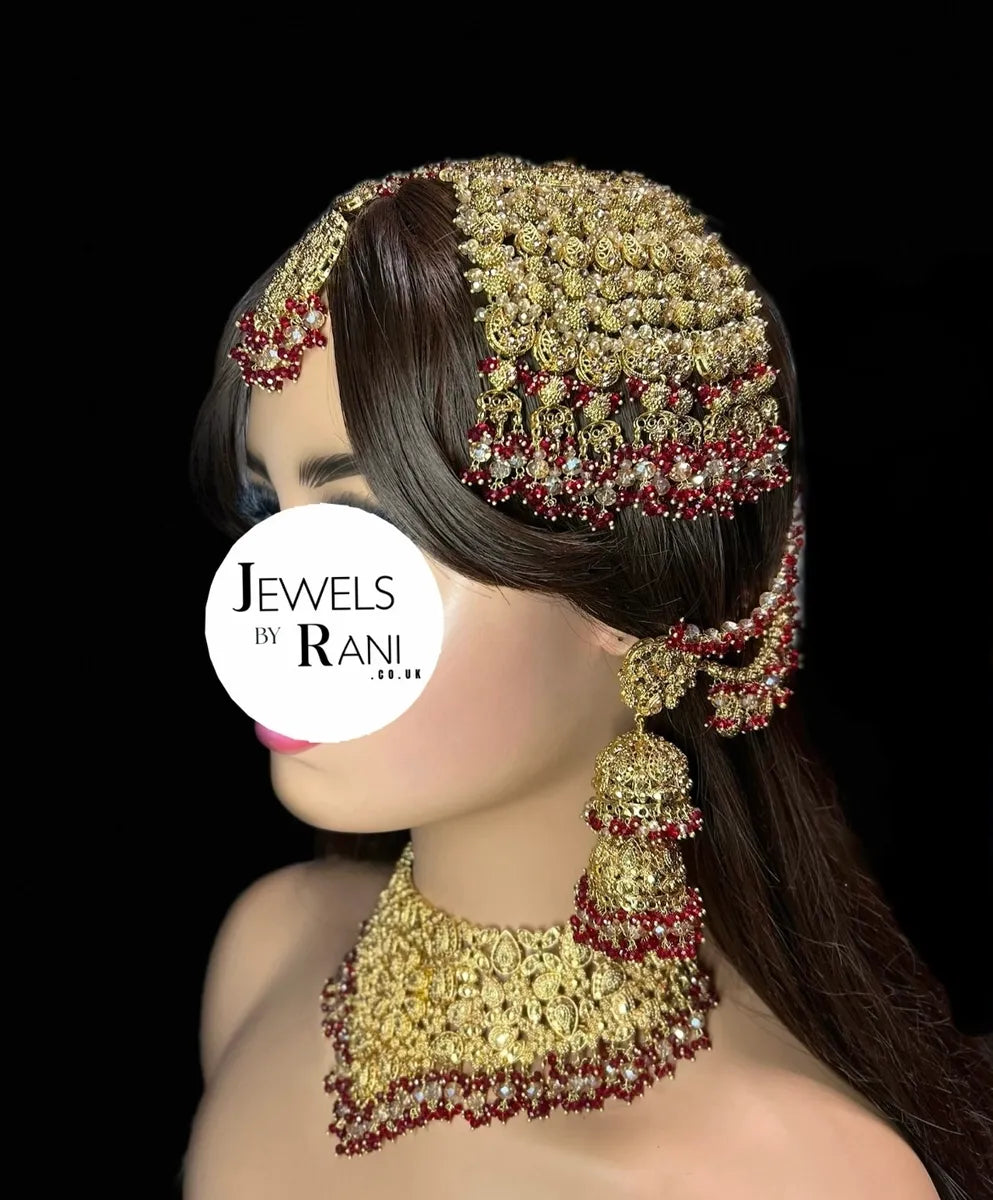 PRE ORDER 6 Weeks - Deep Red & Gold Necklace Set - 24crt Gold Plated - Jewelsbyrani