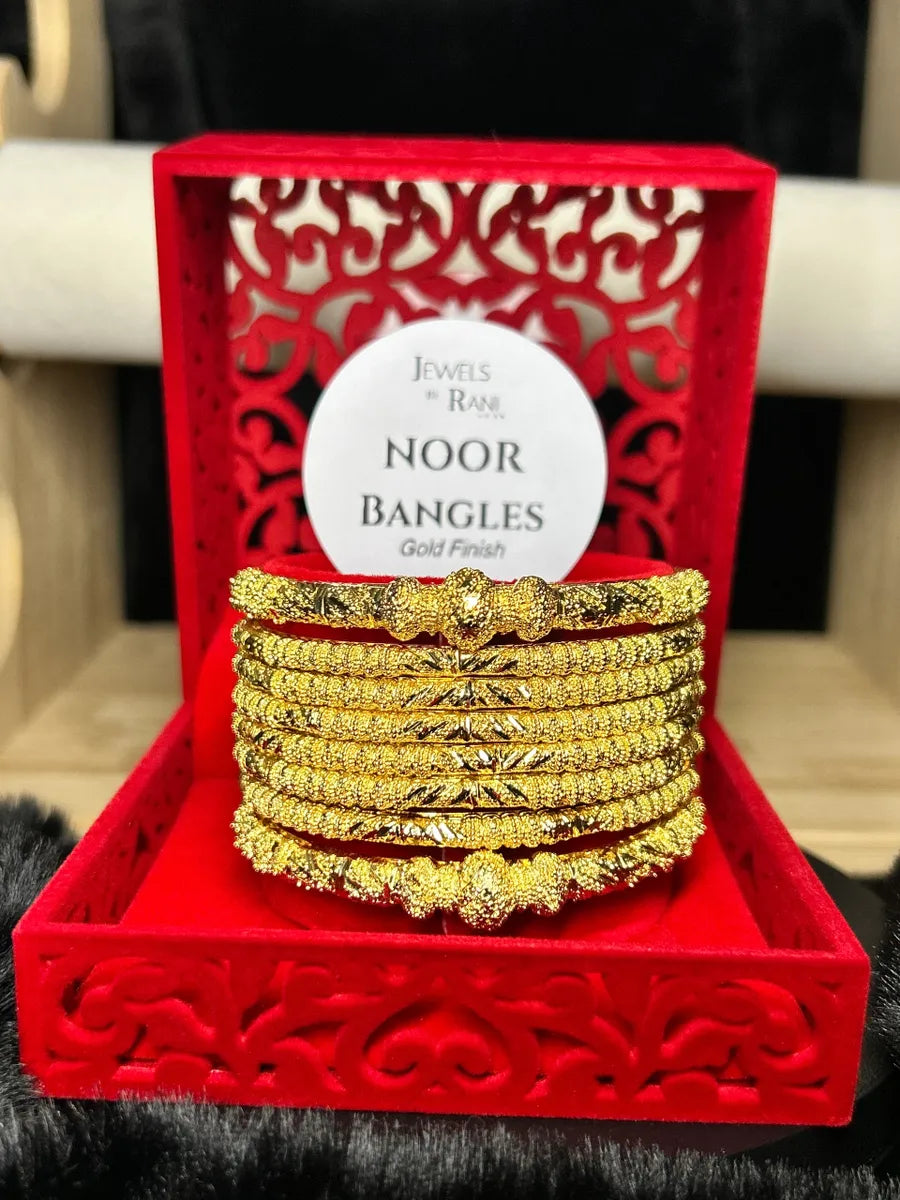 Gold Finish - Noor Bangles - Gold Plated - 6 Bangles & 2 Large Bangles
