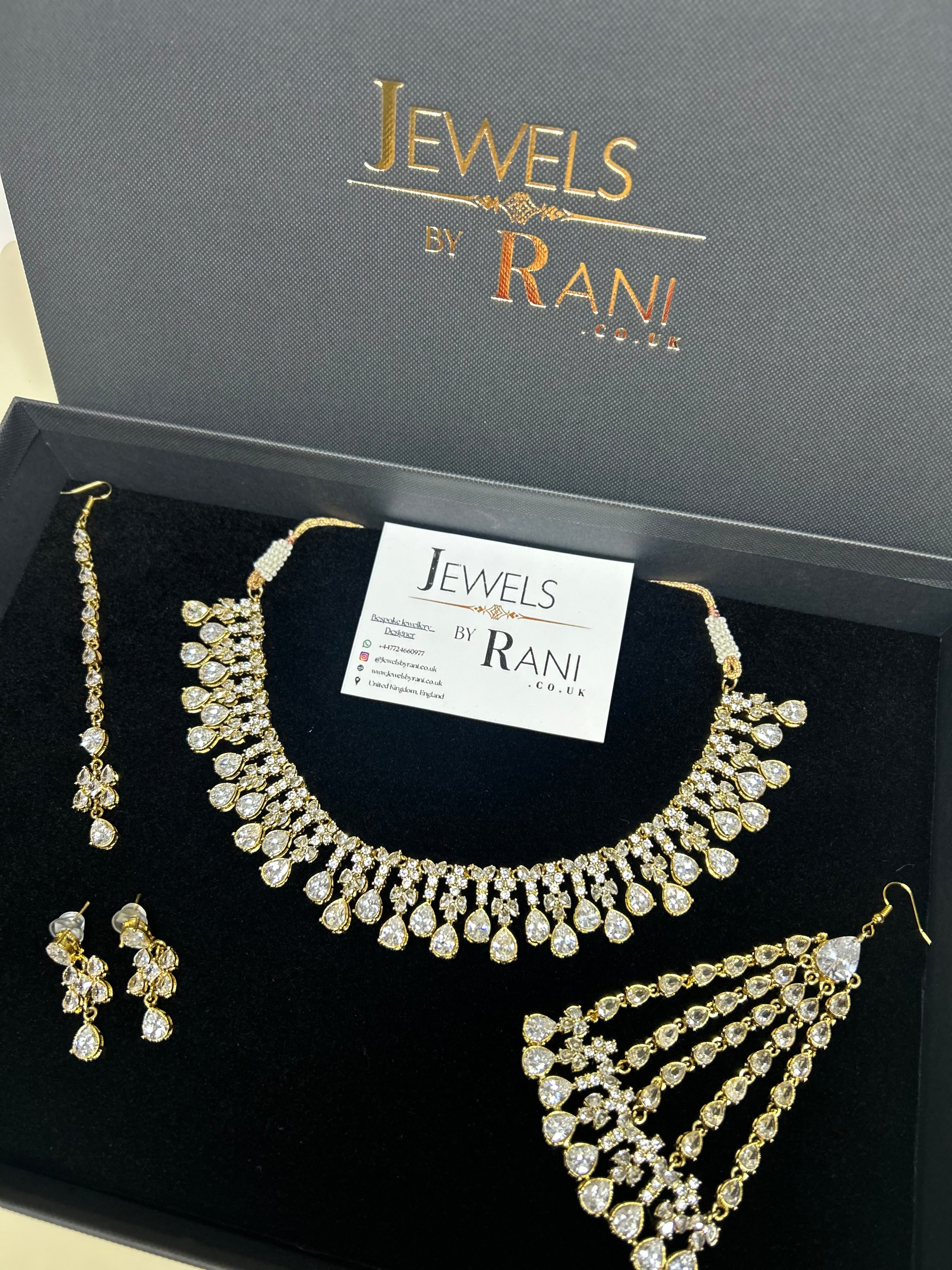 Beautiful Silver Stoned Bridal Jewellery Set 22crt Gold Plated
