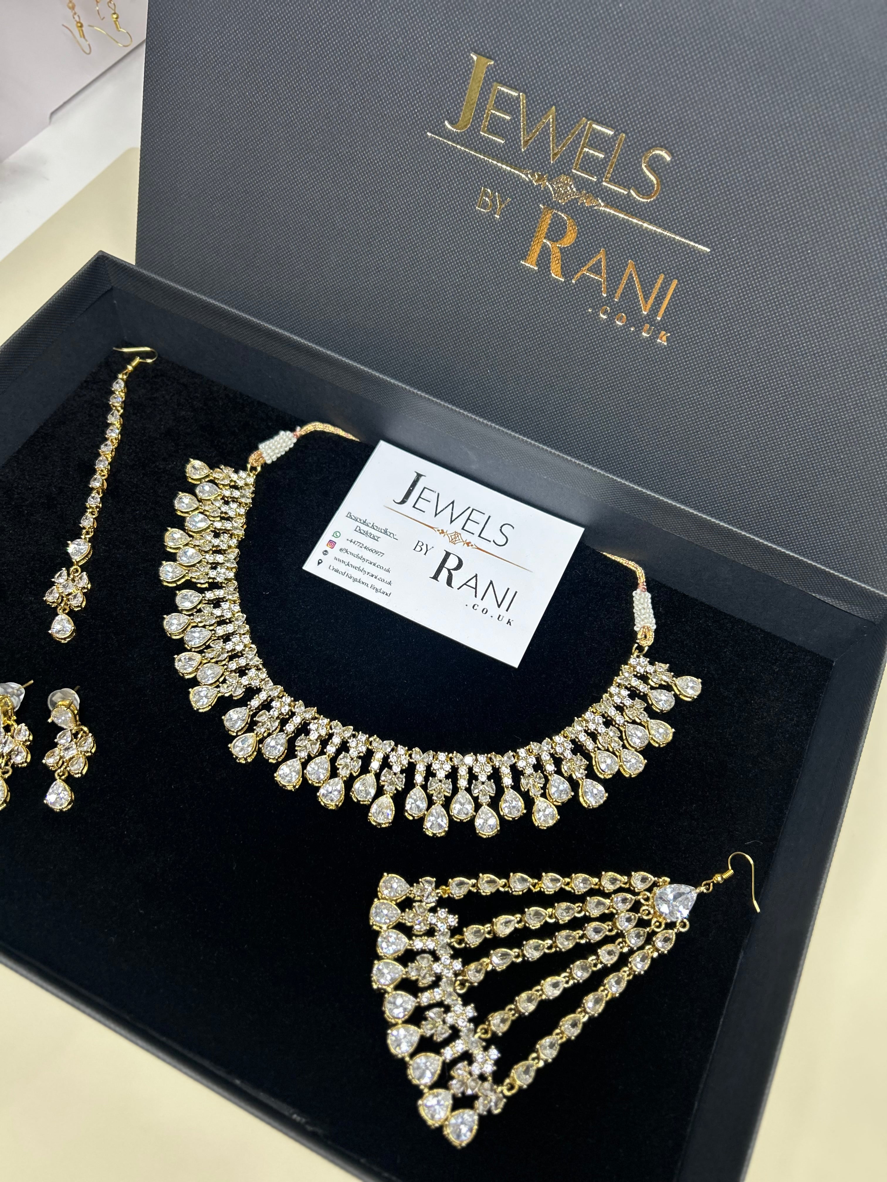 Beautiful Silver Stoned Bridal Jewellery Set 22crt Gold Plated