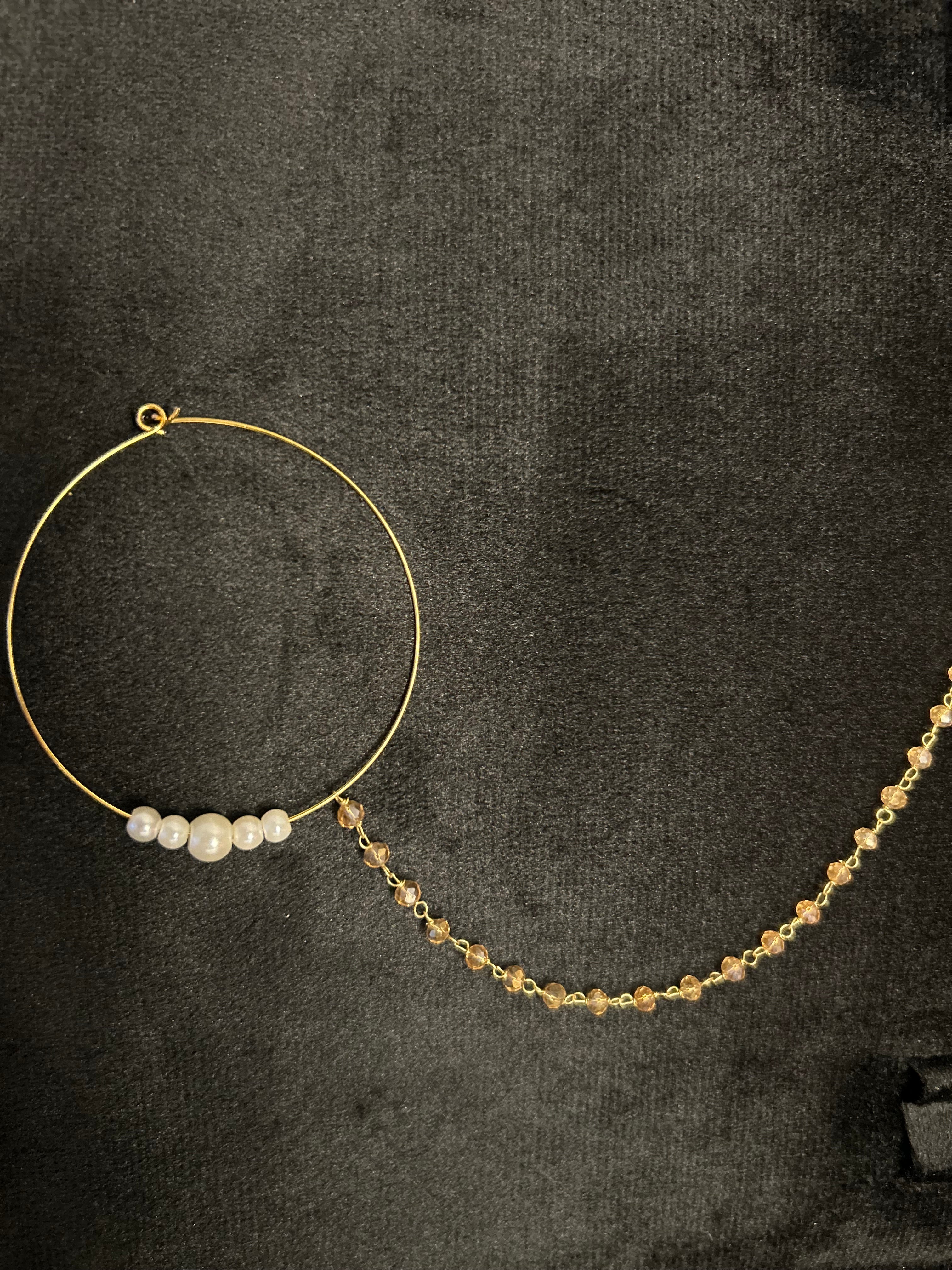 Gold and White Bridal Nose Ring Nathli Nose Hoop | Design 22