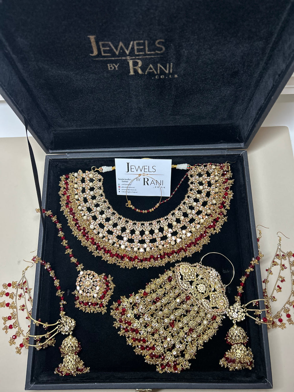 PRE ORDER: 6 Week Making time- Beautiful Deep Red & Gold 22 crt Gold Plated Bridal Jewellery Set