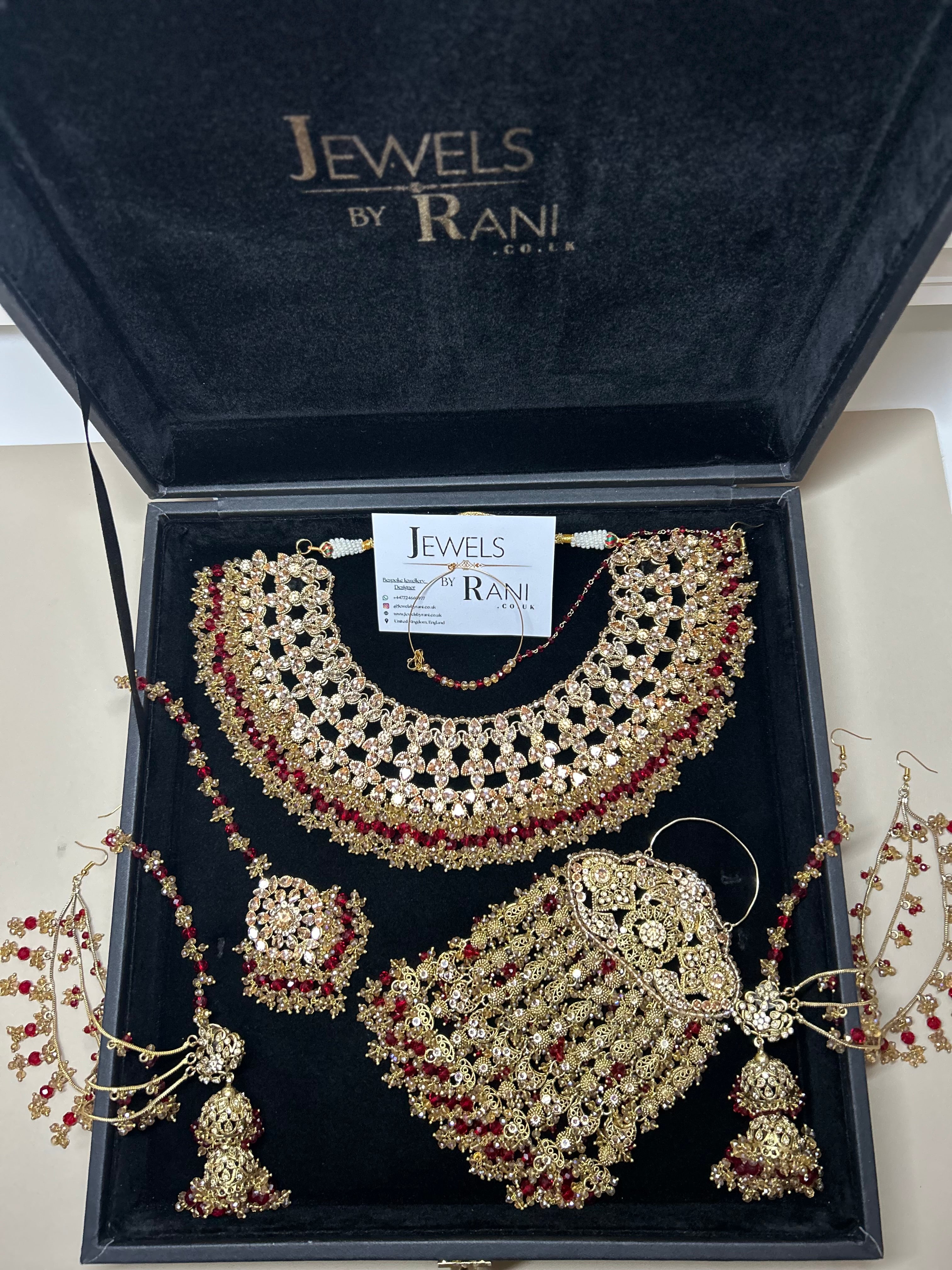 PRE ORDER: 6 Week Making time- Beautiful Deep Red & Gold 22 crt Gold Plated Bridal Jewellery Set
