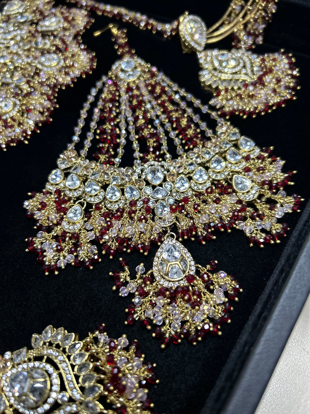 22crt Gold Plated  - Maroon and light Pink Bridal Set Style 4963